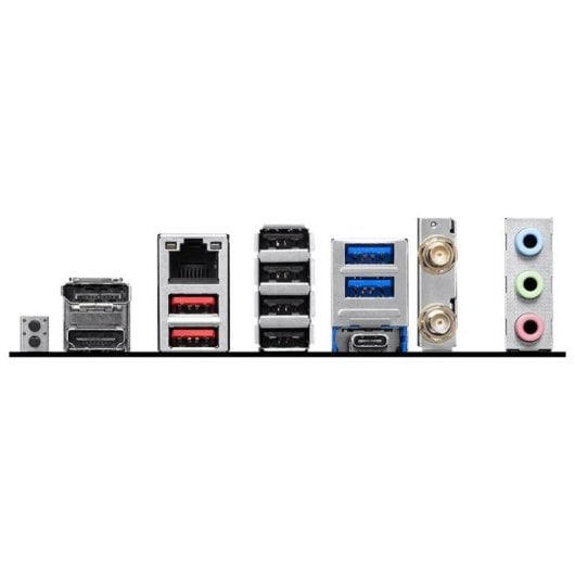 Pannello posteriore della scheda madre con porte USB, Ethernet, DisplayPort e audio.