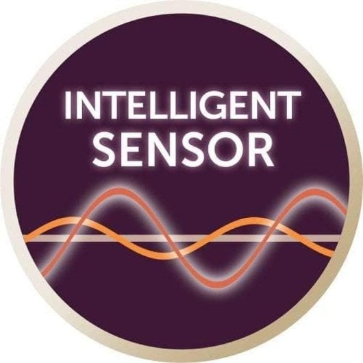 Logo viola rotondo con testo bianco INTELLIGENT SENSOR e due onde sinusoidali arancioni luminose.
