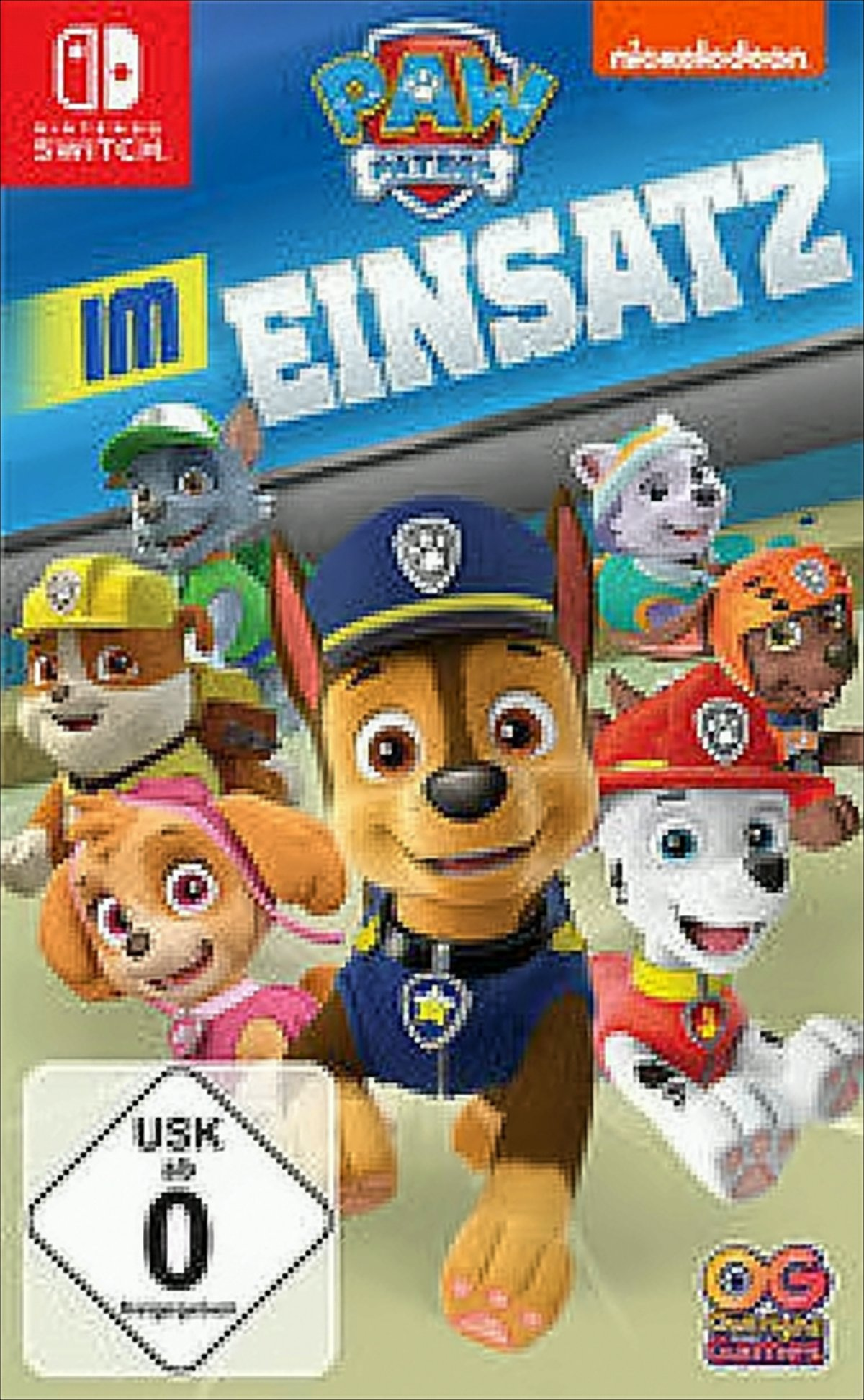 Nintendo Switch Cover von Paw Patrol im Einsatz mit Chase und anderen Welpen.