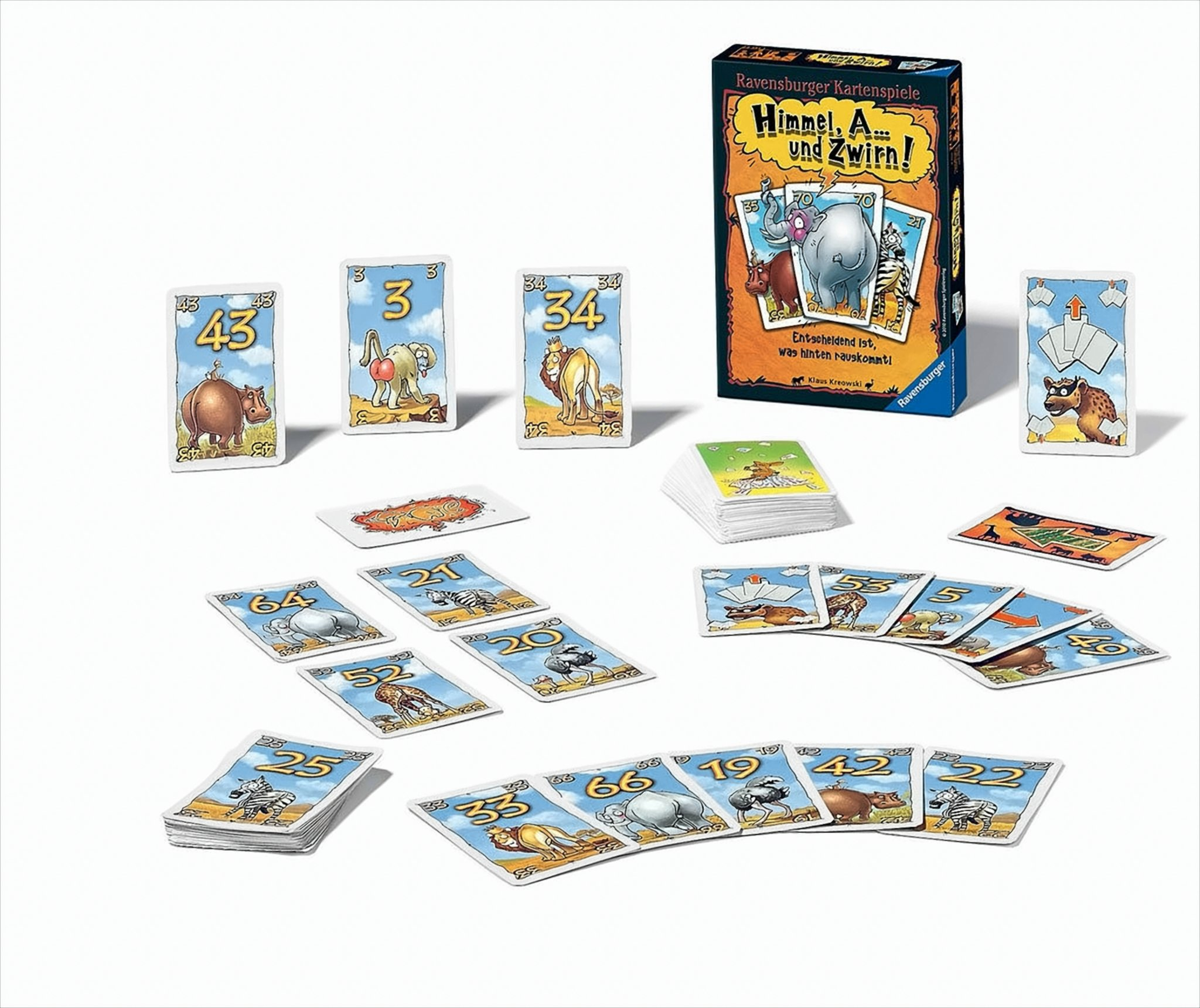 Ravensburger Kartenspiel Himmel, Arsch und Zwirn mit Karten auf weißem Hintergrund.