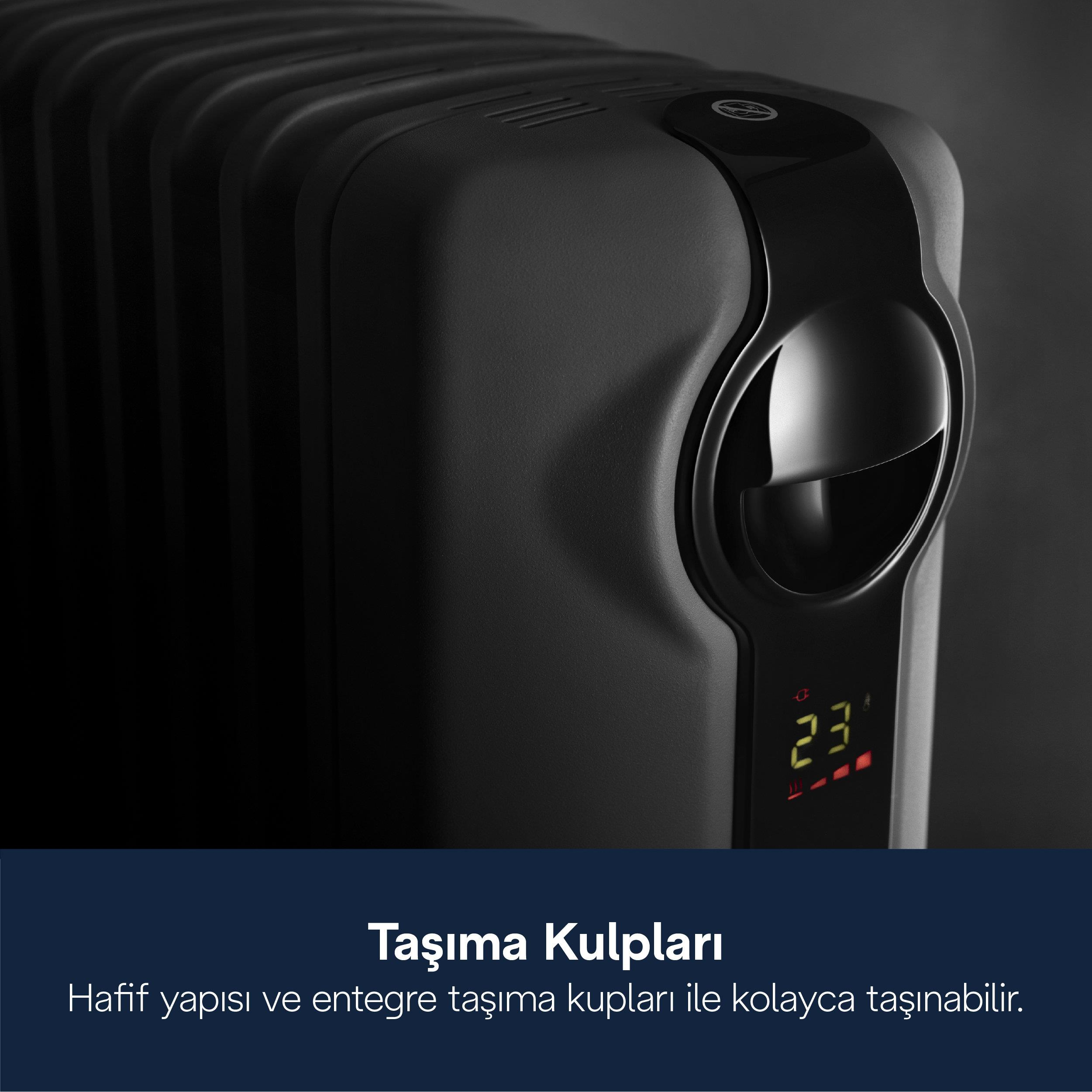 23 dereceyi gosteren dijital ekranli siyah yagli rador.