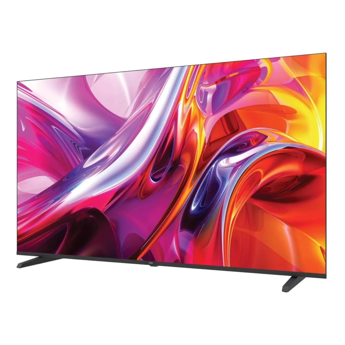 Televisore a schermo piatto che mostra un'immagine astratta colorata in rosa, rosso e giallo.