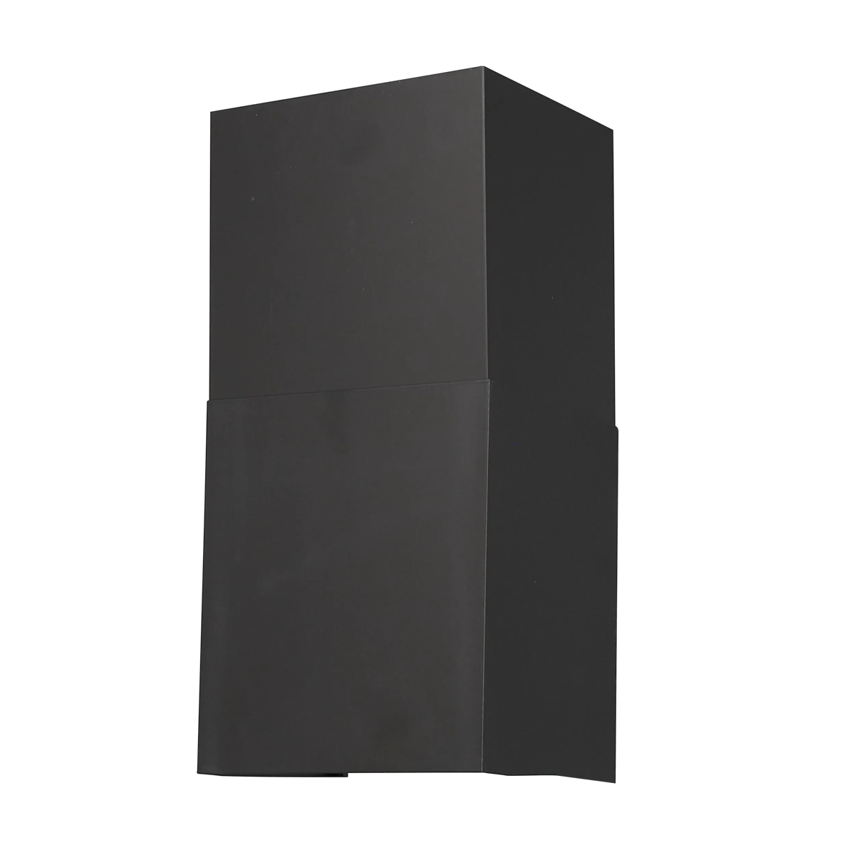 Un aplique de pared negro rectangular se muestra sobre un fondo negro liso.