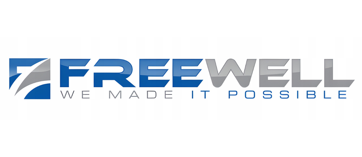 Il logo presenta il testo blu e grigio FREEWELL e lo slogan WE MADE IT POSSIBLE su sfondo bianco.