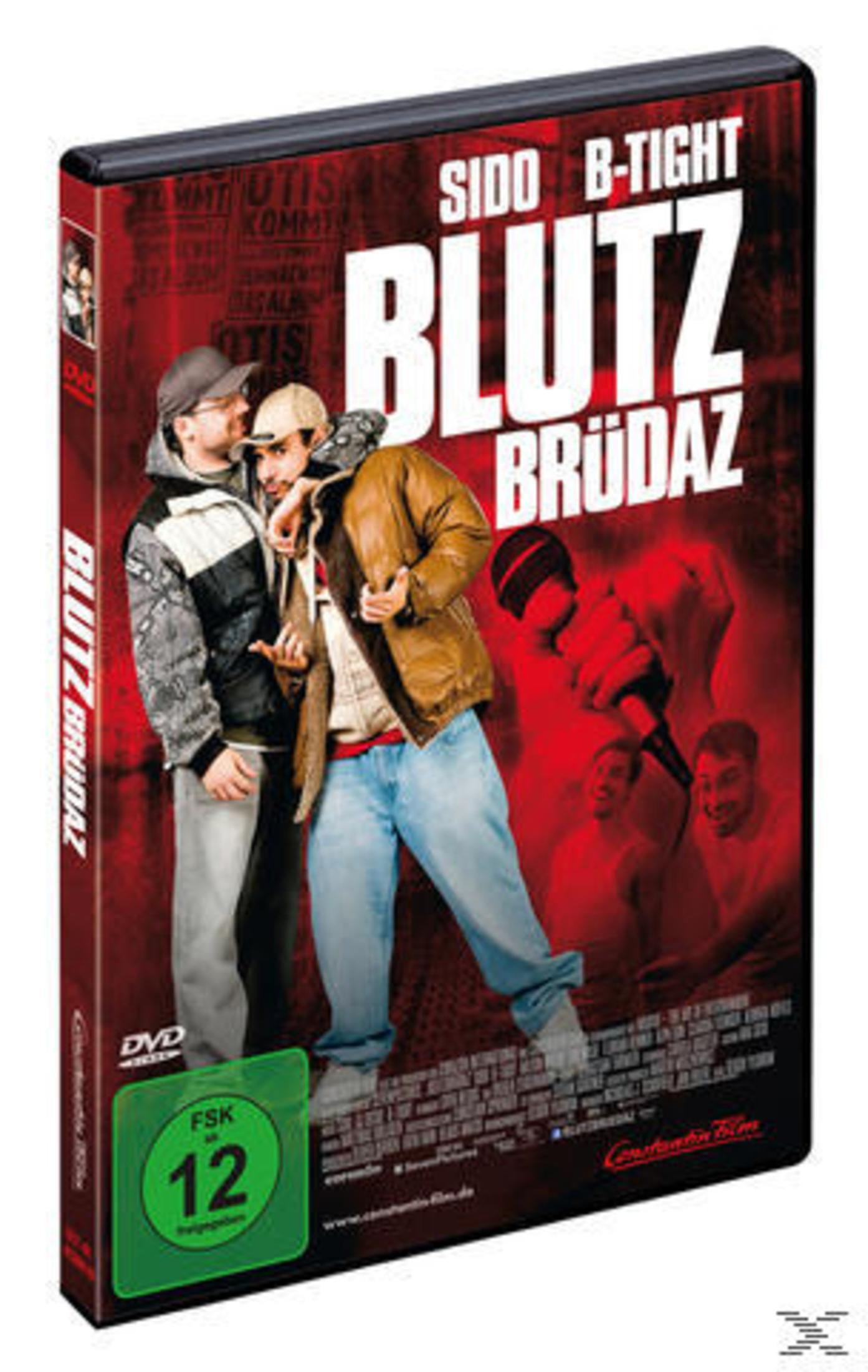 DVD-Cover von 'Blutz Brüdaz' mit Sido und B-Tight, zwei Rapper vor rotem Hintergrund.