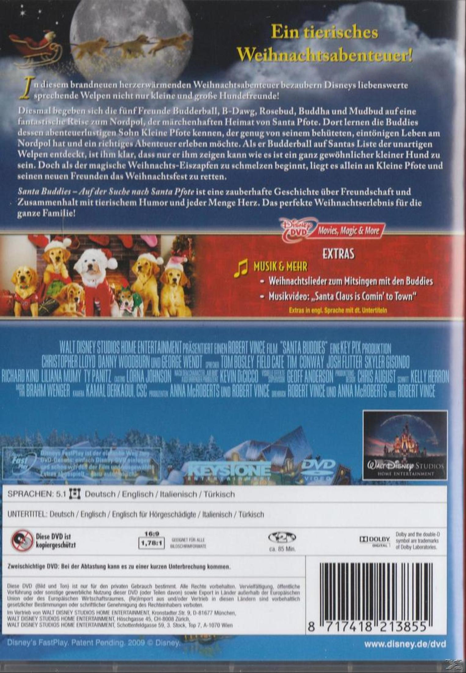 DVD-Rückseite mit Text, Bildern von kleinen Hunden und Produktionsinformationen.