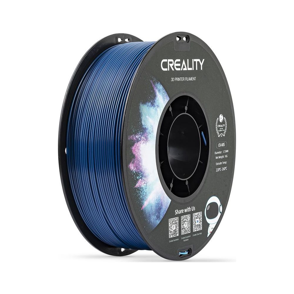 Bobina de filamento para impresora 3D Creality azul sobre fondo blanco.
