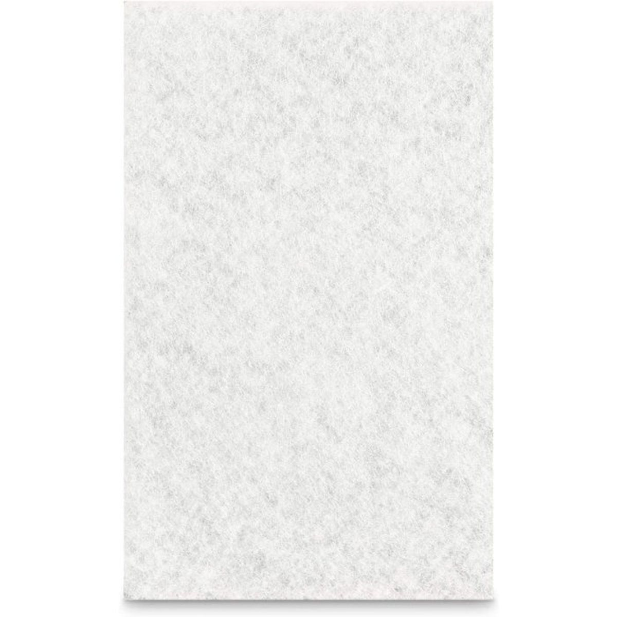 Un tappetino rettangolare in feltro bianco testurizzato con fibre sottili.