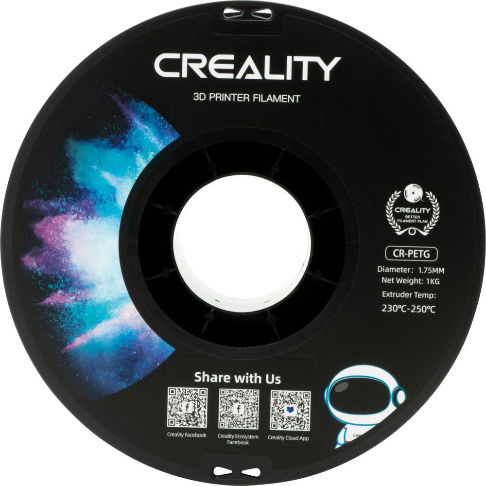 Bobina di filante per stampante 3D Creality nera, CR-PETG, 1,75 mm, 1 kg.