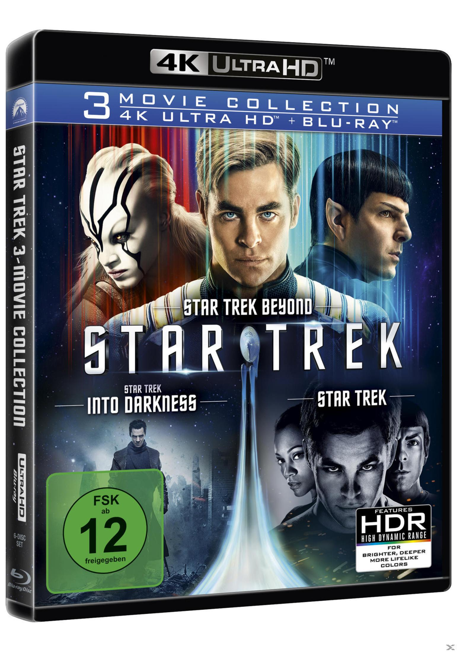 Star Trek 3-Film Collection in 4K Ultra HD und Blu-ray mit Charakterporträts und FSK-12-Logo.