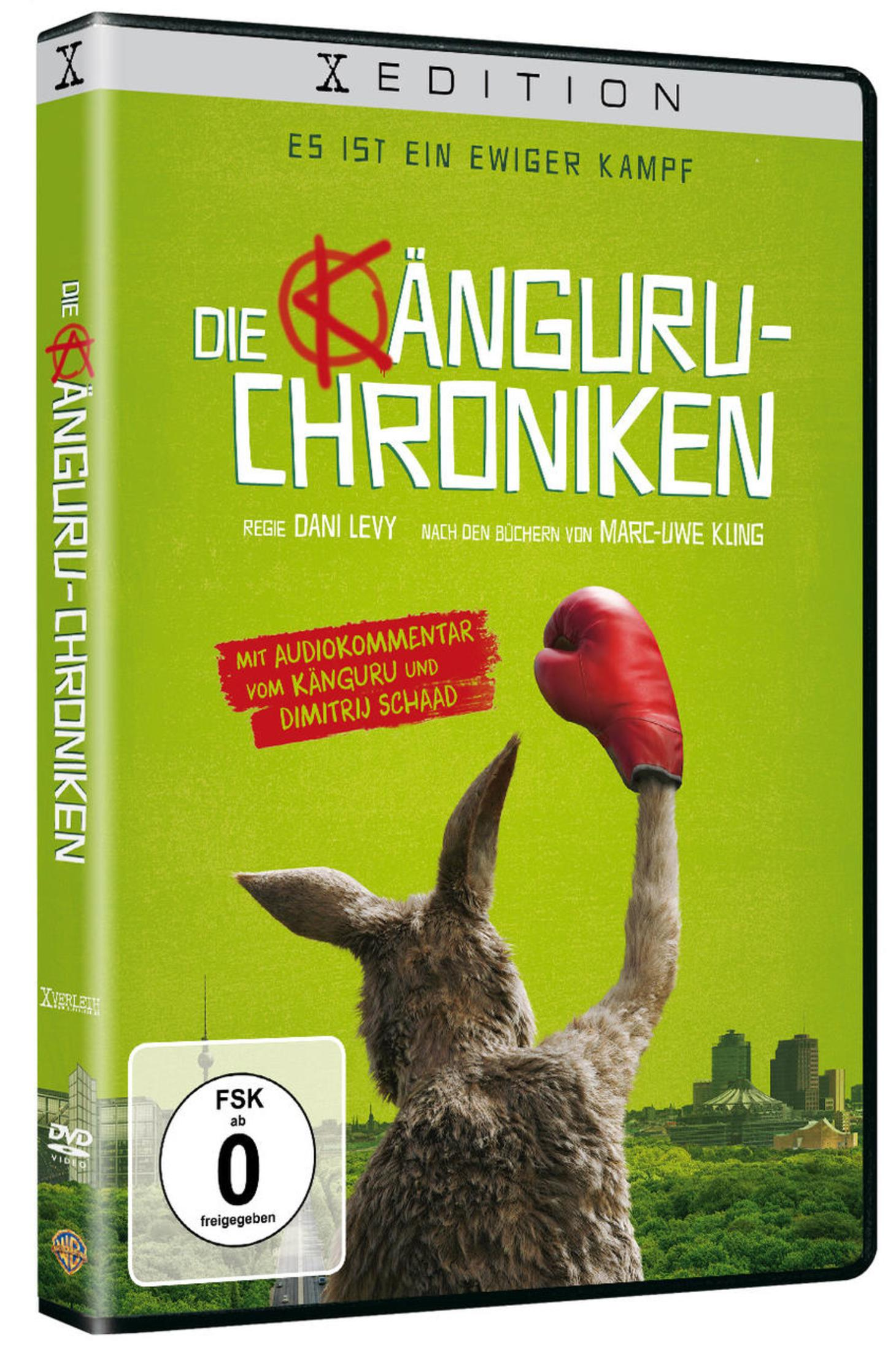 DVD-Hülle von Die Känguru-Chroniken mit Känguru in Boxhandschuh vor grünem Hintergrund.