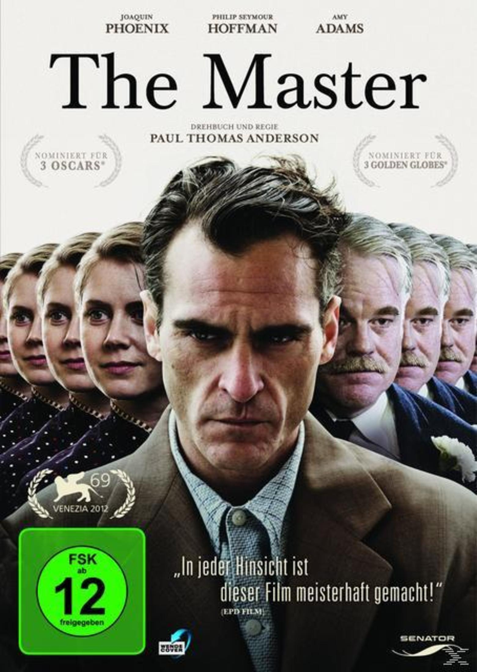 Filmposter zu The Master mit Joaquin Phoenix und Philip Seymour Hoffman und wiederholten Profilen.