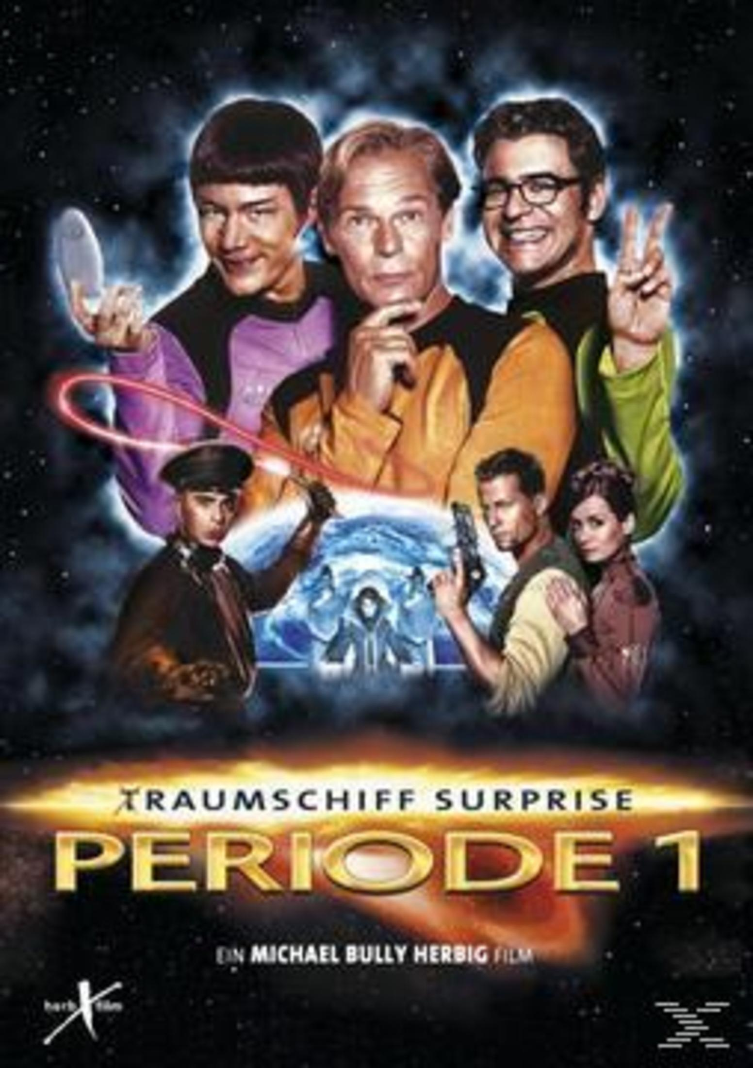 Filmposter von Traumschiff Surprise - Periode 1 mit den Hauptdarstellern vor einem Weltraumhintergrund.