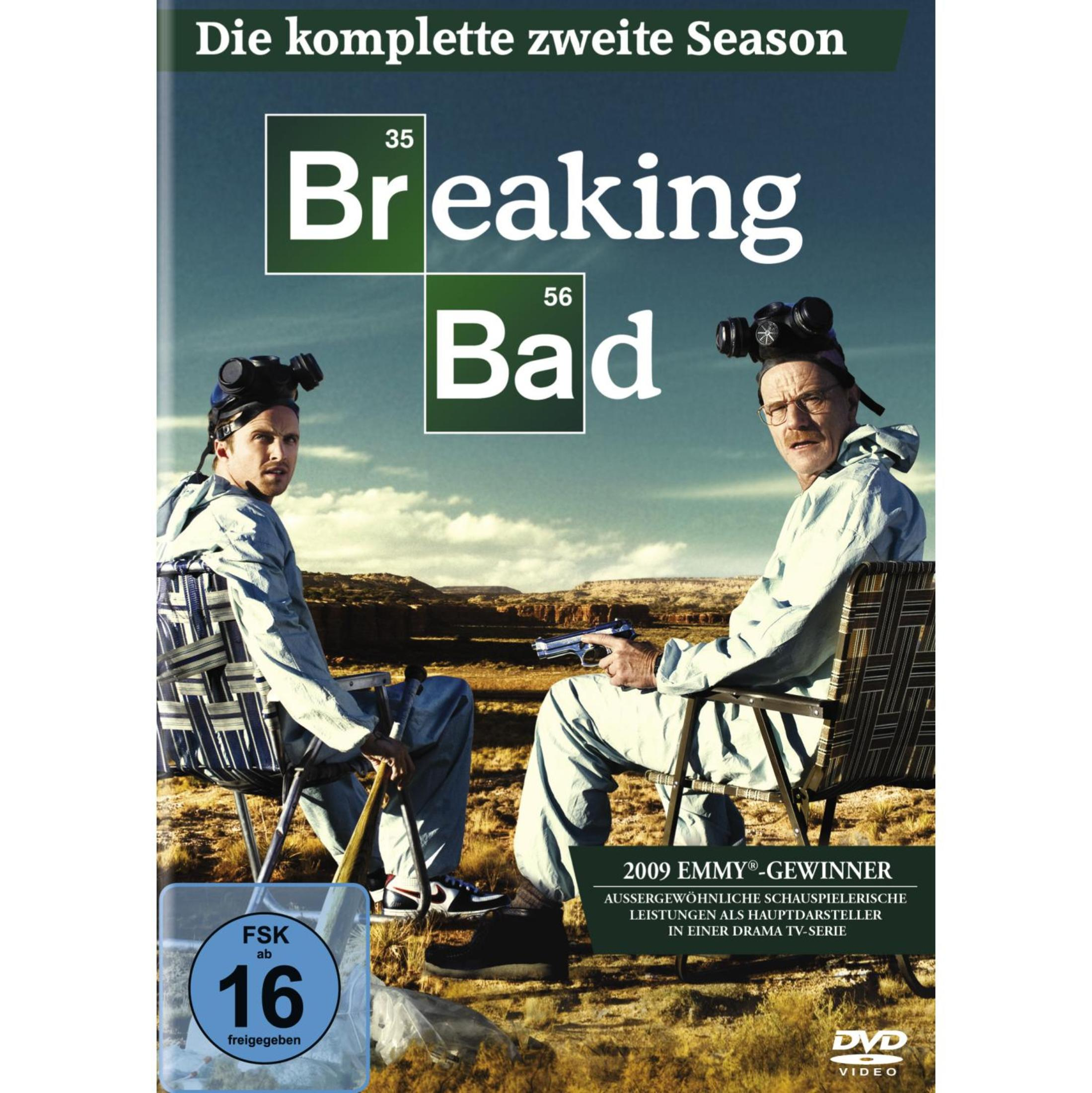 Breaking Bad DVD-Cover mit zwei Männern in Schutzanzügen in einer Wüstenlandschaft.