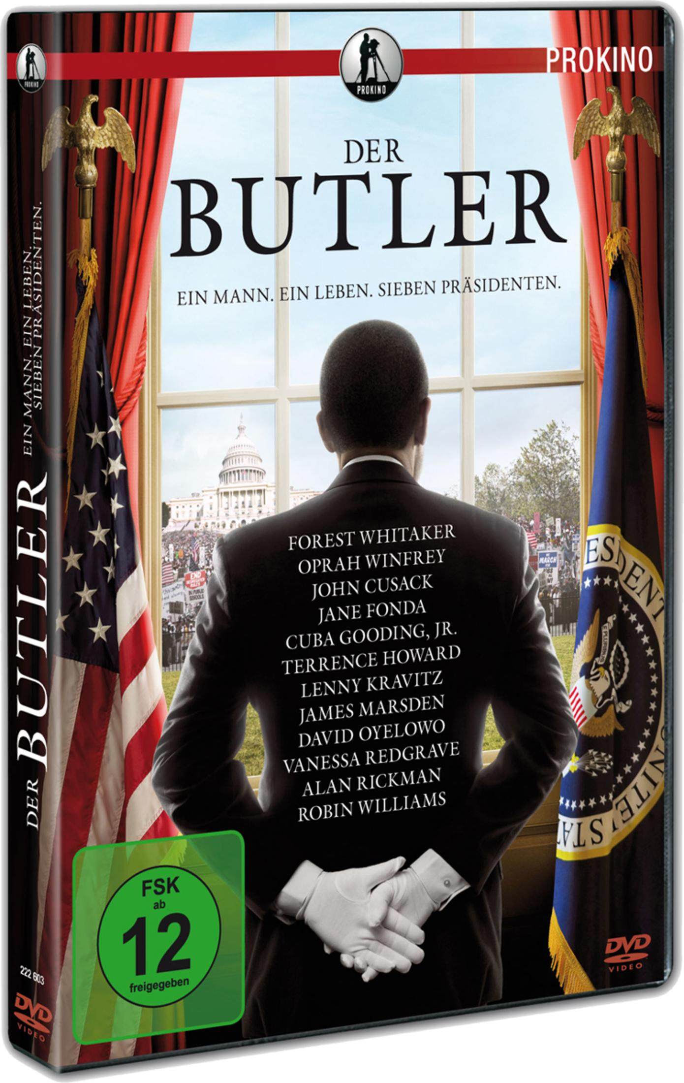 DVD-Cover von Der Butler mit einem Mann in Anzug und weißen Handschuhen vor dem Kapitol.