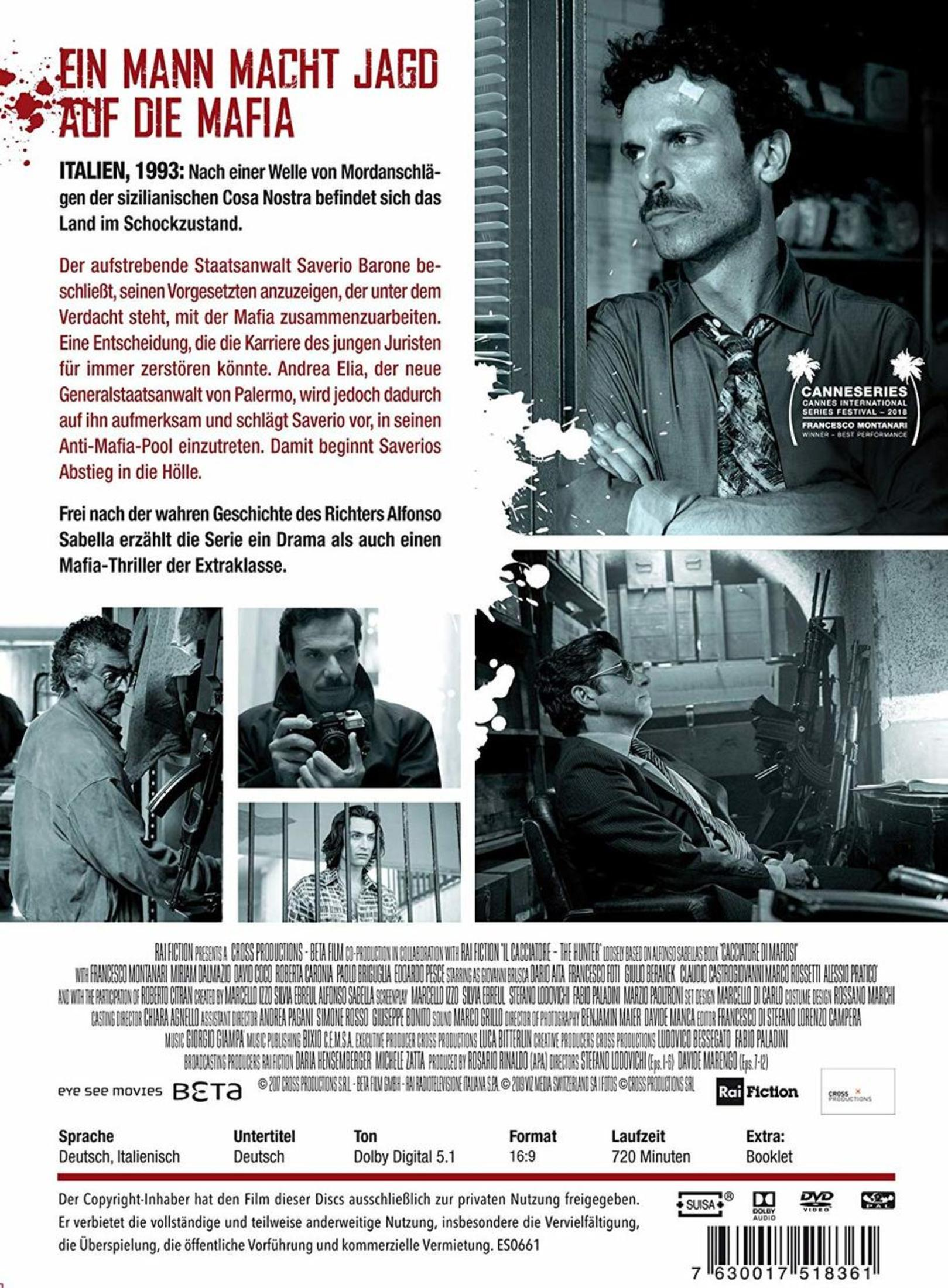 DVD-Cover der Mafia-Serie Der Zeuge mit Fotos von Schauspielern in Schwarz-Weiß, Text und Barcode.