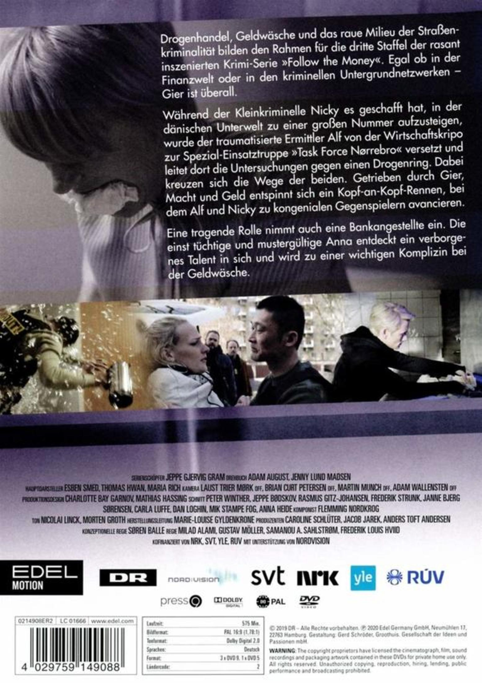 Rückseite einer DVD-Hülle mit Szenenfotos, Serientexten, Cast-Angaben, Logos und Barcode.