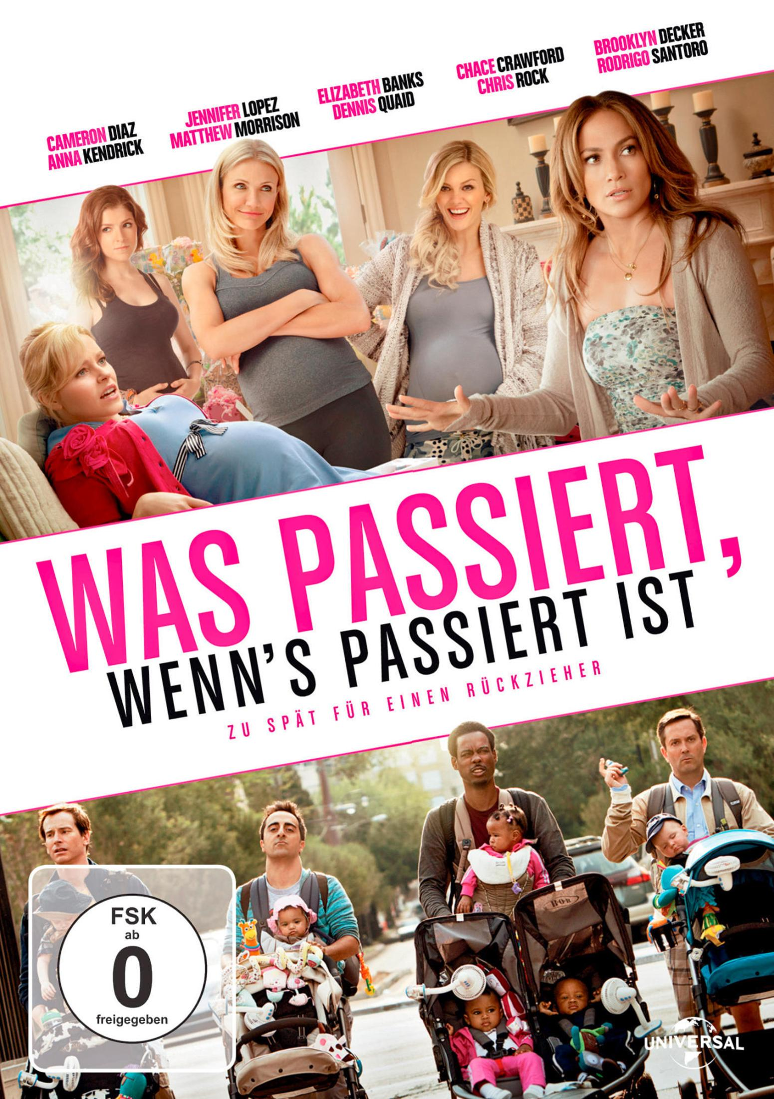Filmposter von Was passiert, wenn's passiert ist, mit schwangeren Frauen und Vätern mit Kinderwagen.