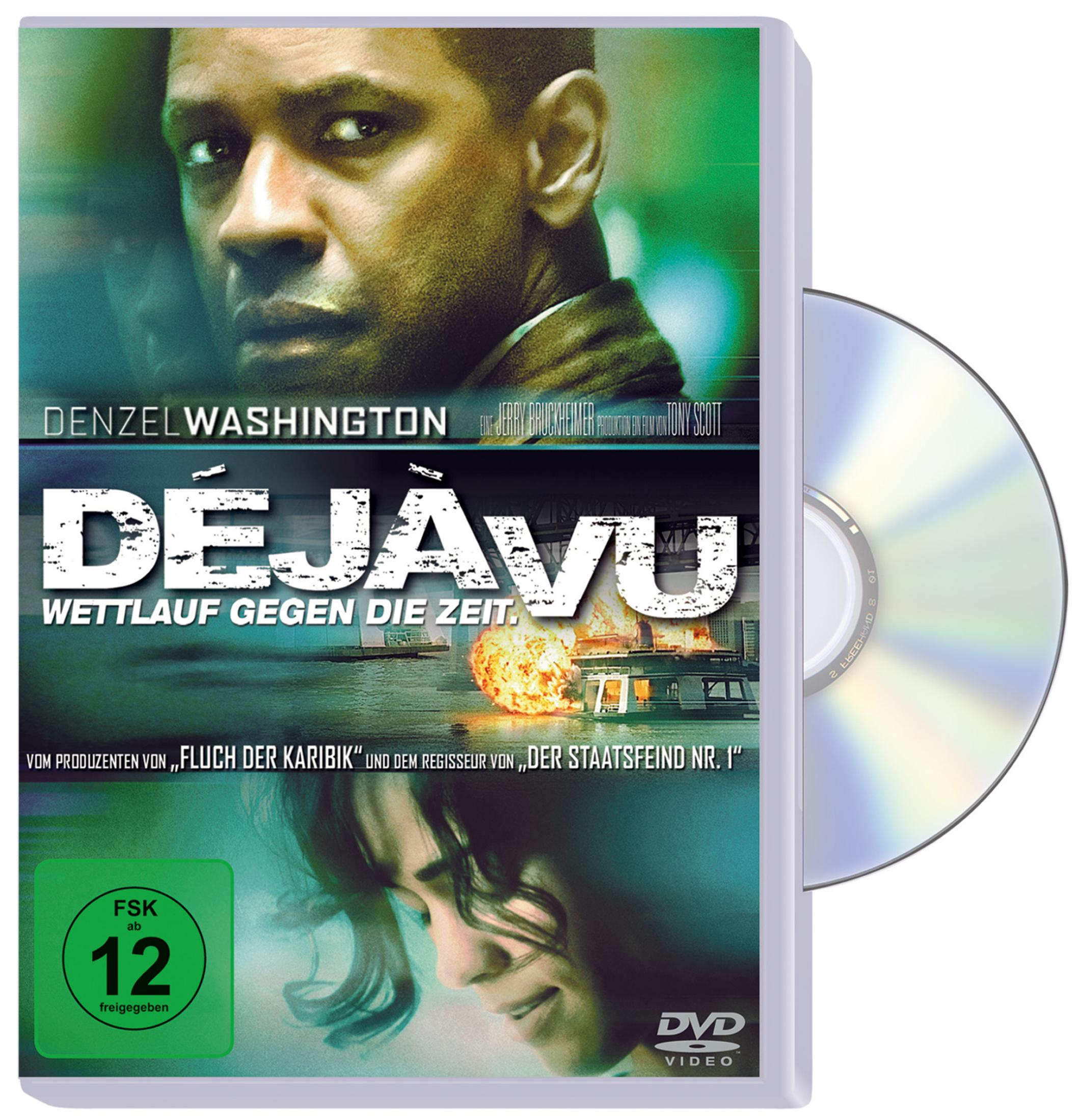 DVD-Hülle des Films Déjà Vu mit Denzel Washington, deutscher Titel und FSK-12-Logo.