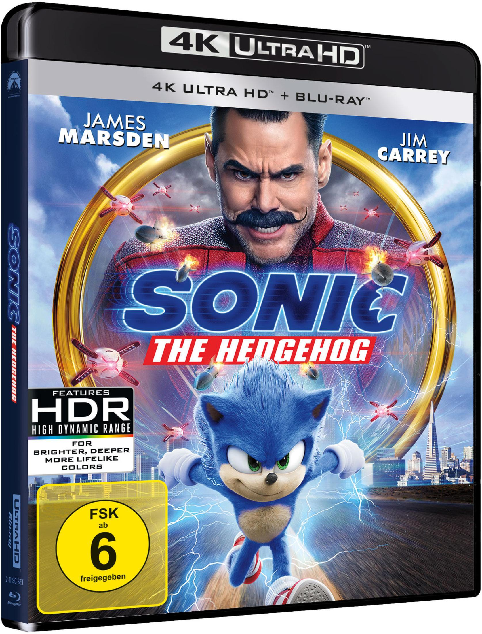 Sonic the Hedgehog 4K Ultra HD Blu-ray Huelle mit Jim Carrey und Sonic.