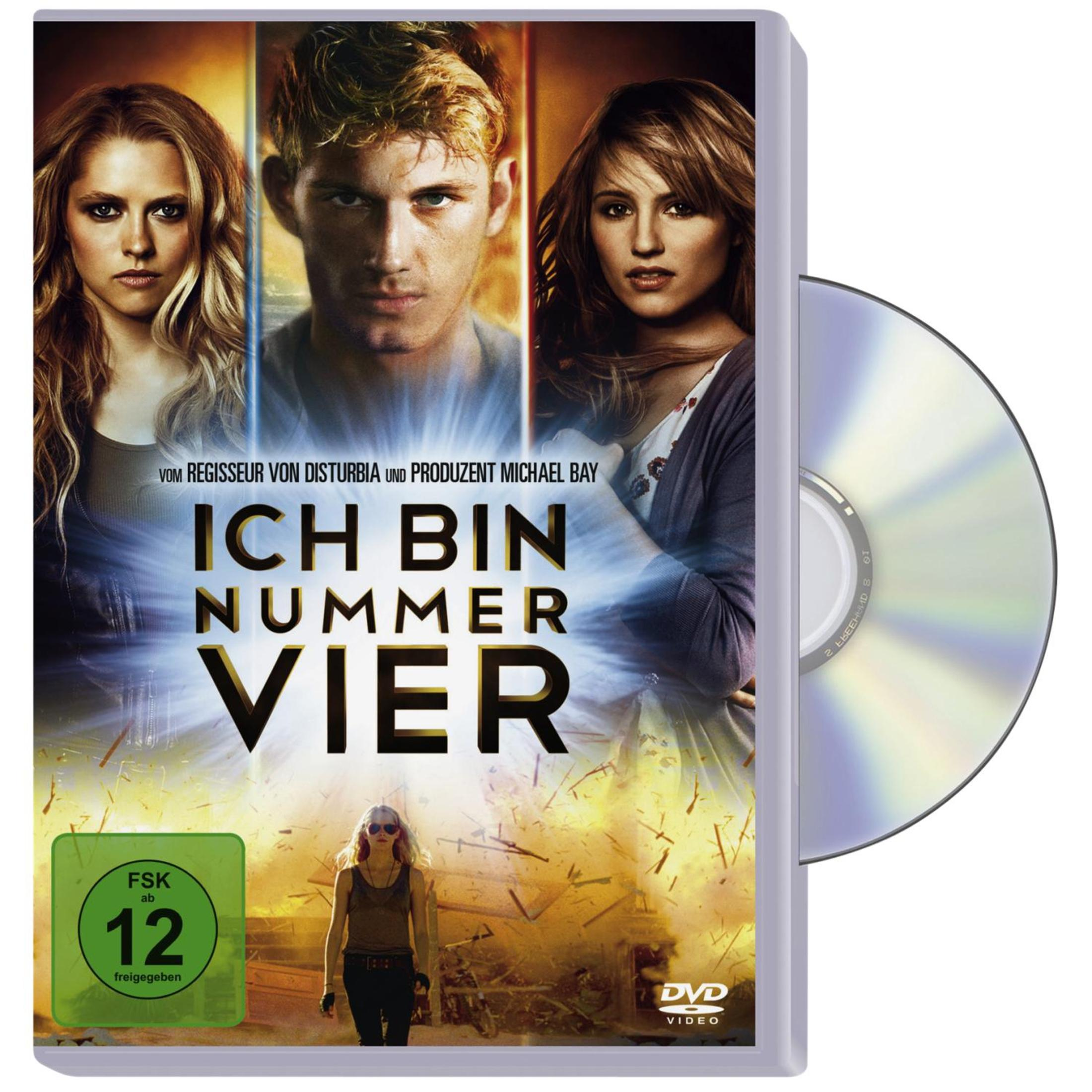 DVD-Hülle des Films Ich bin Nummer Vier mit drei Hauptdarstellern und einer CD.
