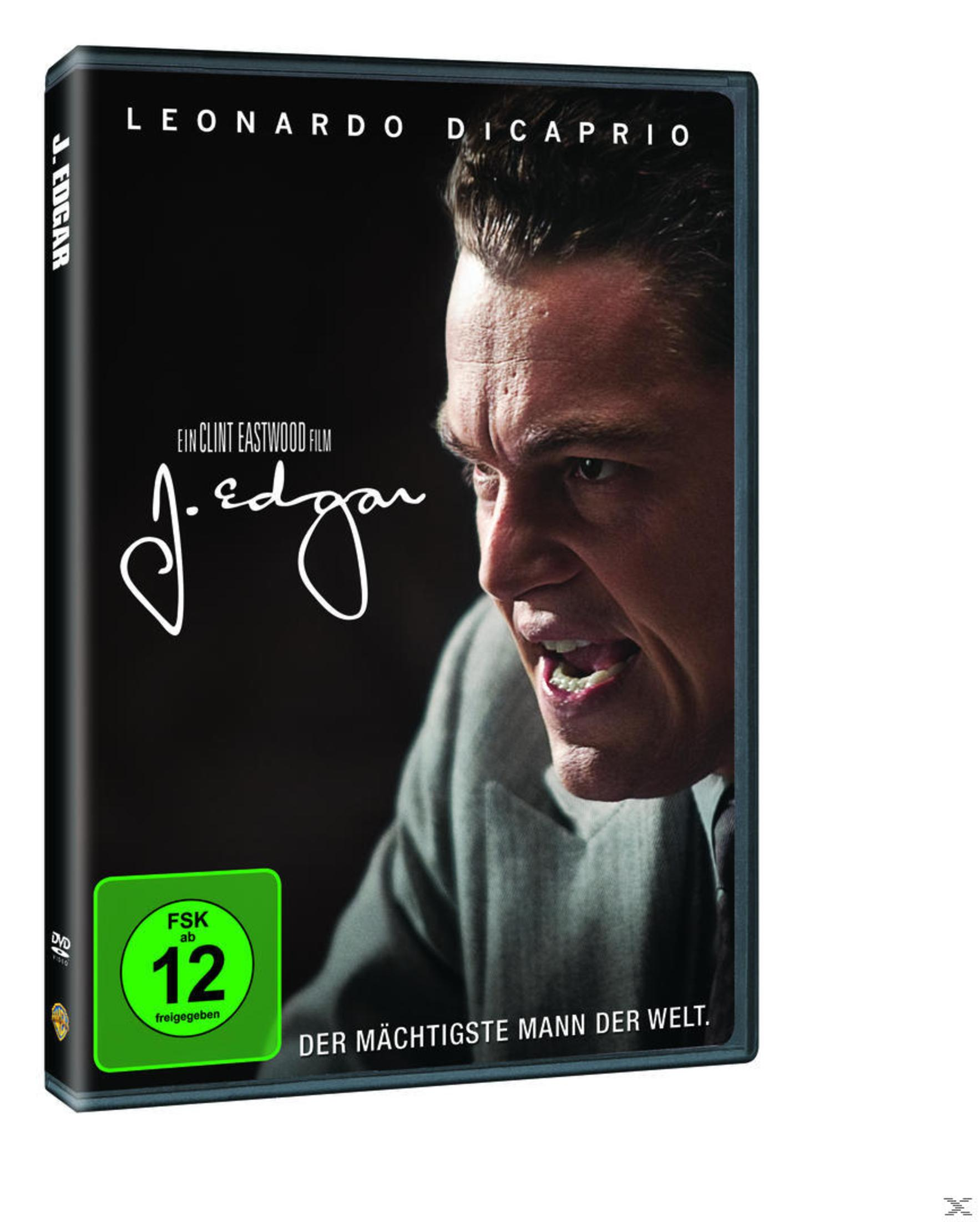 DVD-Hülle zum Film J. Edgar mit einer Nahaufnahme von Leonardo DiCaprio mit intensivem Ausdruck.
