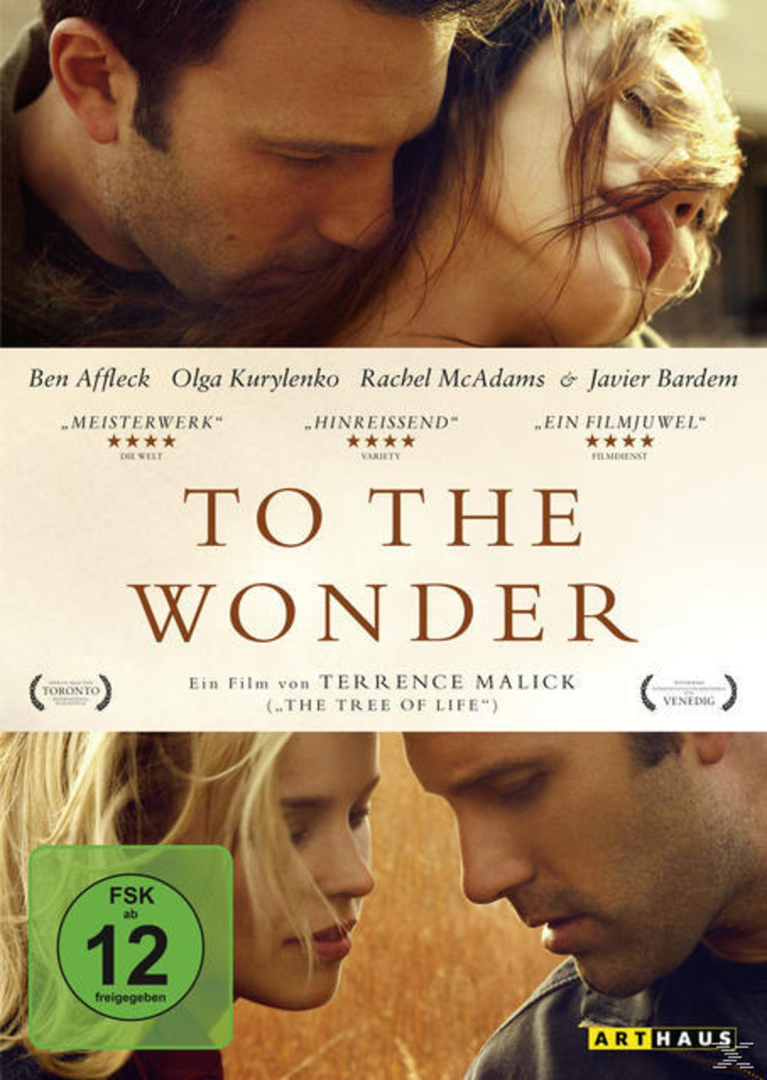 Filmplakat für To The Wonder mit Ben Affleck und Olga Kurylenko in romantischer Nahaufnahme.
