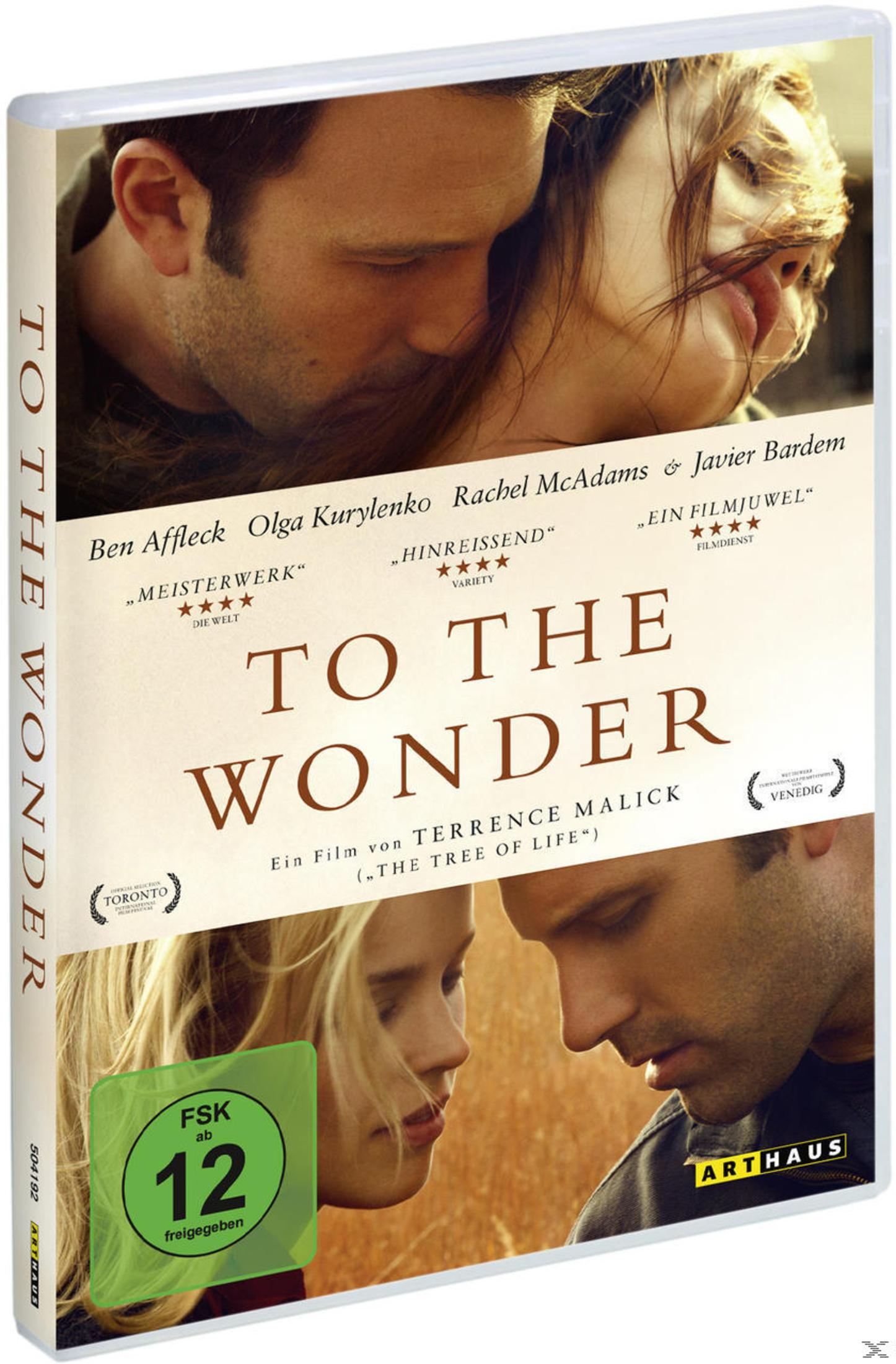 DVD-Cover von To The Wonder mit Nahaufnahmen von sich umarmenden Paaren und Text zu Besetzung und Regisseur.