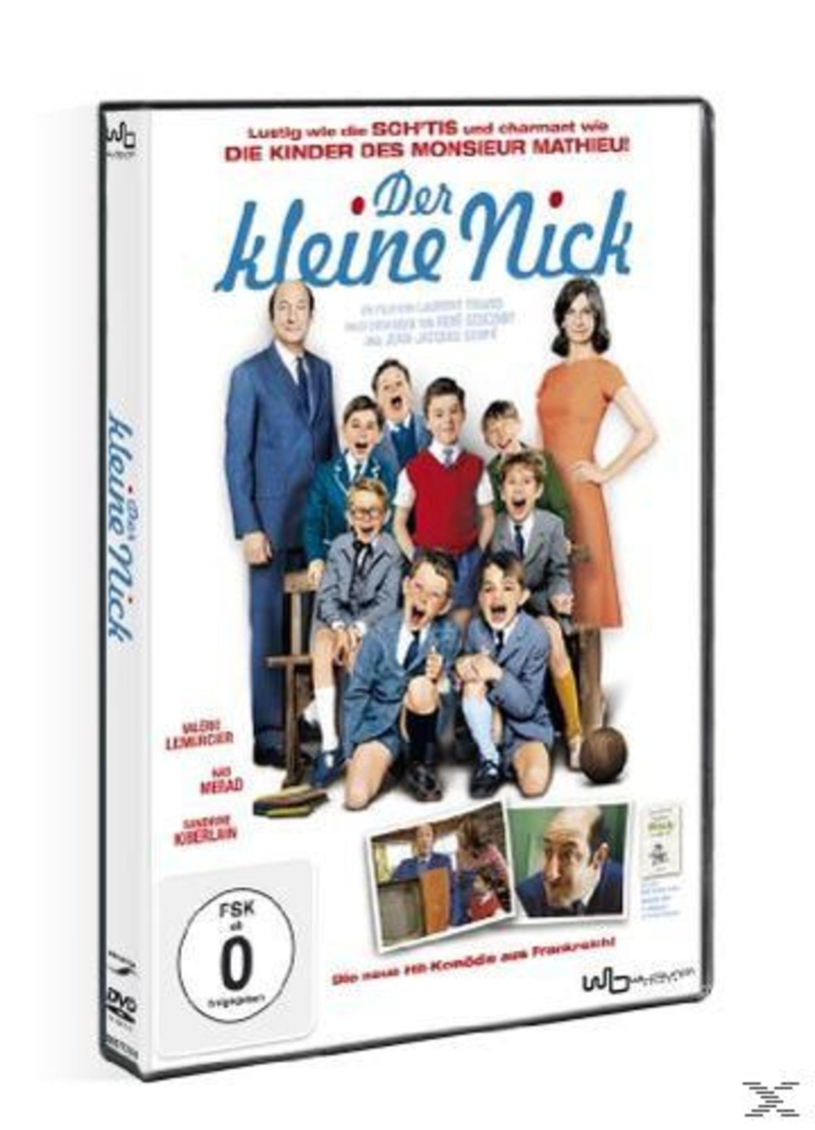 DVD-Hülle des Films 'Der kleine Nick' mit einer Gruppe lachender Kinder und Erwachsenen auf weißem Hintergrund.