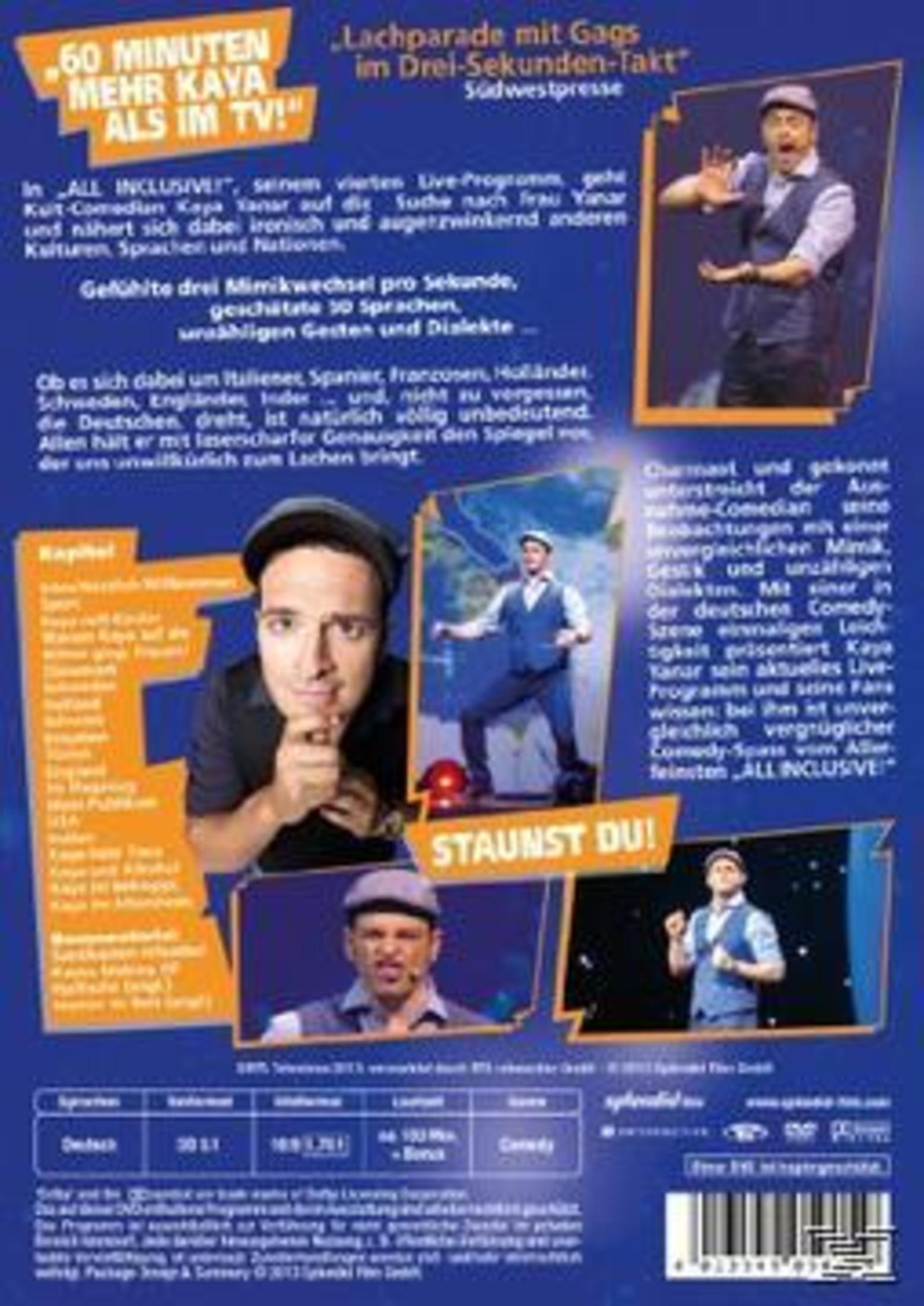 DVD-Rückseite mit Fotos des Komiker Kaya Yanar und Text auf blauem Hintergrund.