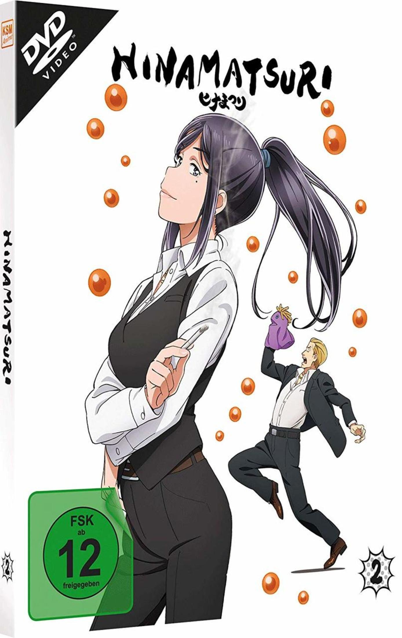 Anime-DVD-Cover mit einer Frau im Anzug mit Zigarette und einem tanzenden Mann im Hintergrund, umgeben von Blasen.