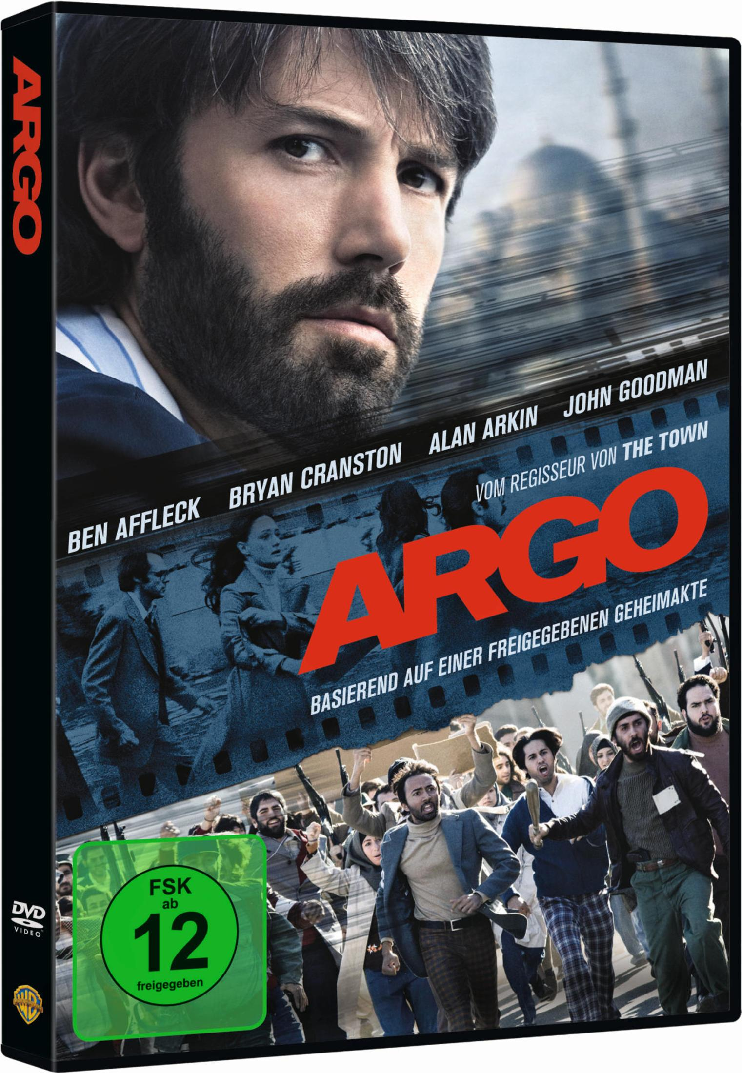 DVD-Cover des Films Argo mit Ben Affleck und einer Menge von Demonstranten im Hintergrund.
