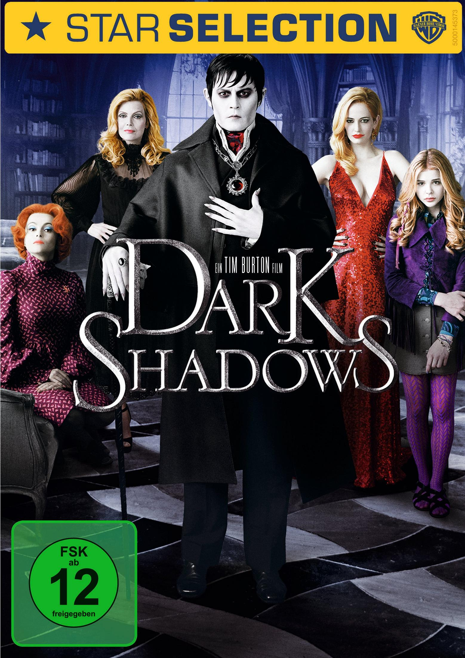 Filmposter zu Dark Shadows mit Johnny Depp im Zentrum, umgeben vom Ensemble.