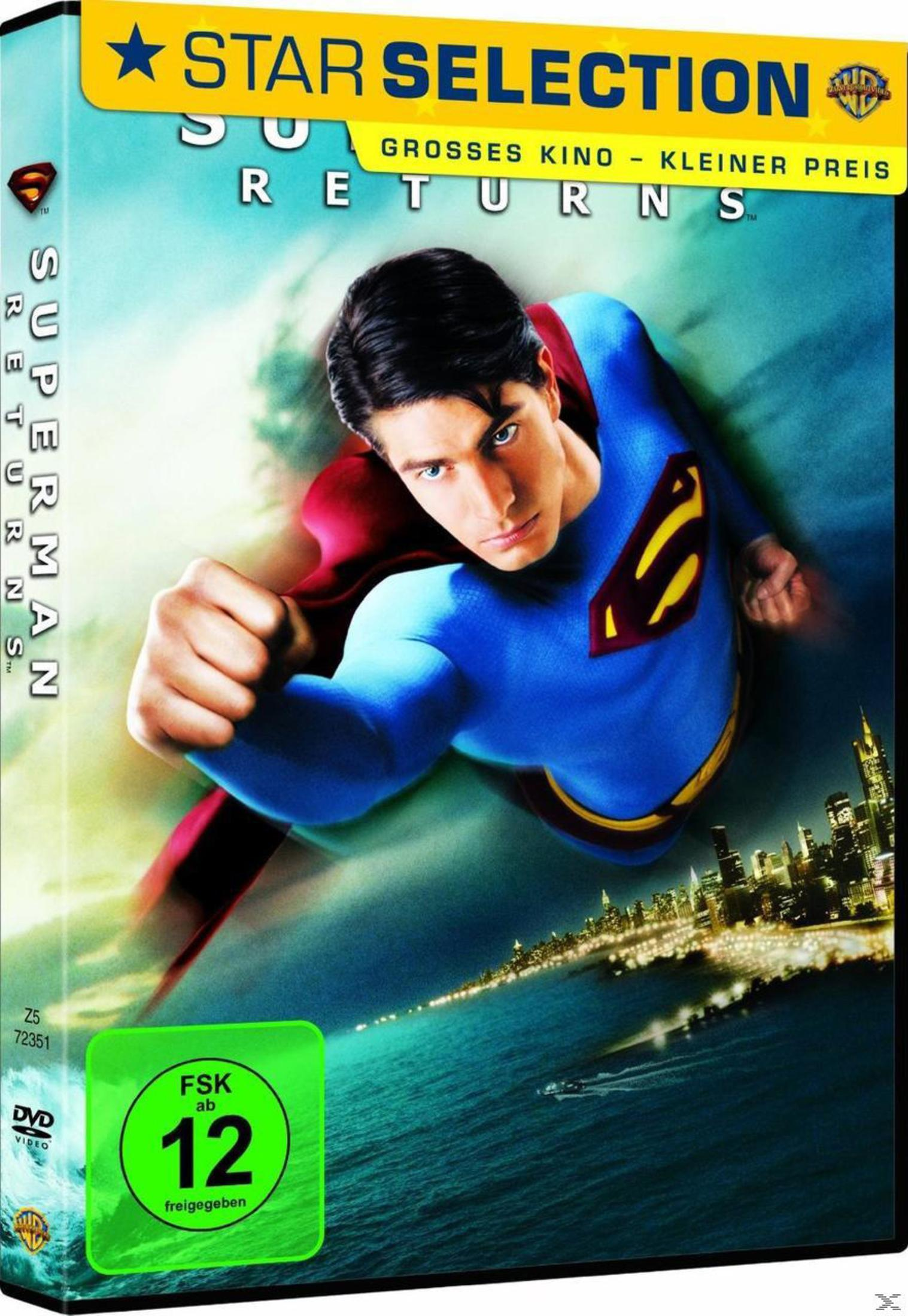 Superman fliegt über eine nächtliche Stadt und das Meer, DVD-Cover.