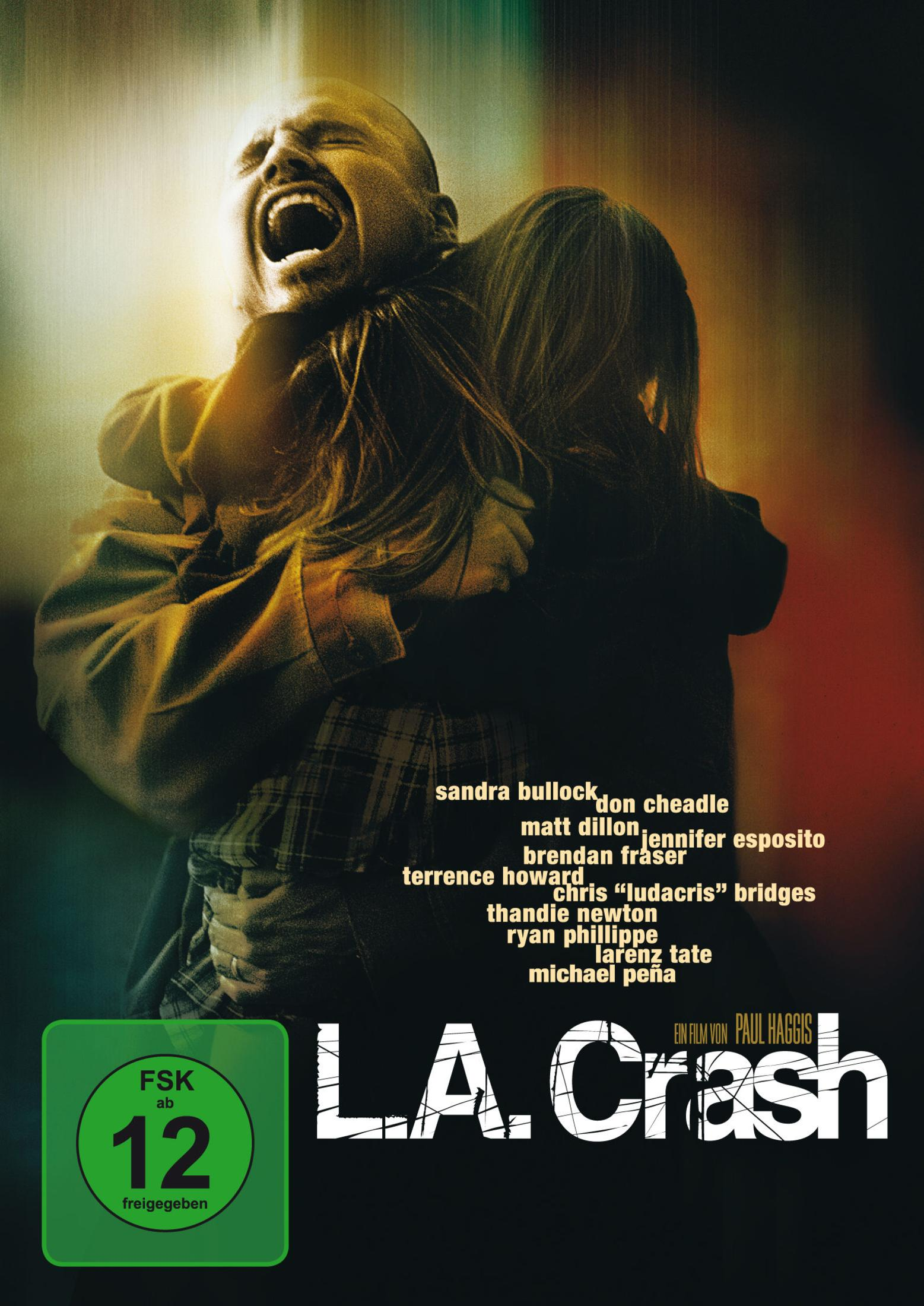 Ein weinender Mann umarmt eine Frau vor dem Titel L.A. Crash und einer FSK-12-Kennzeichnung.