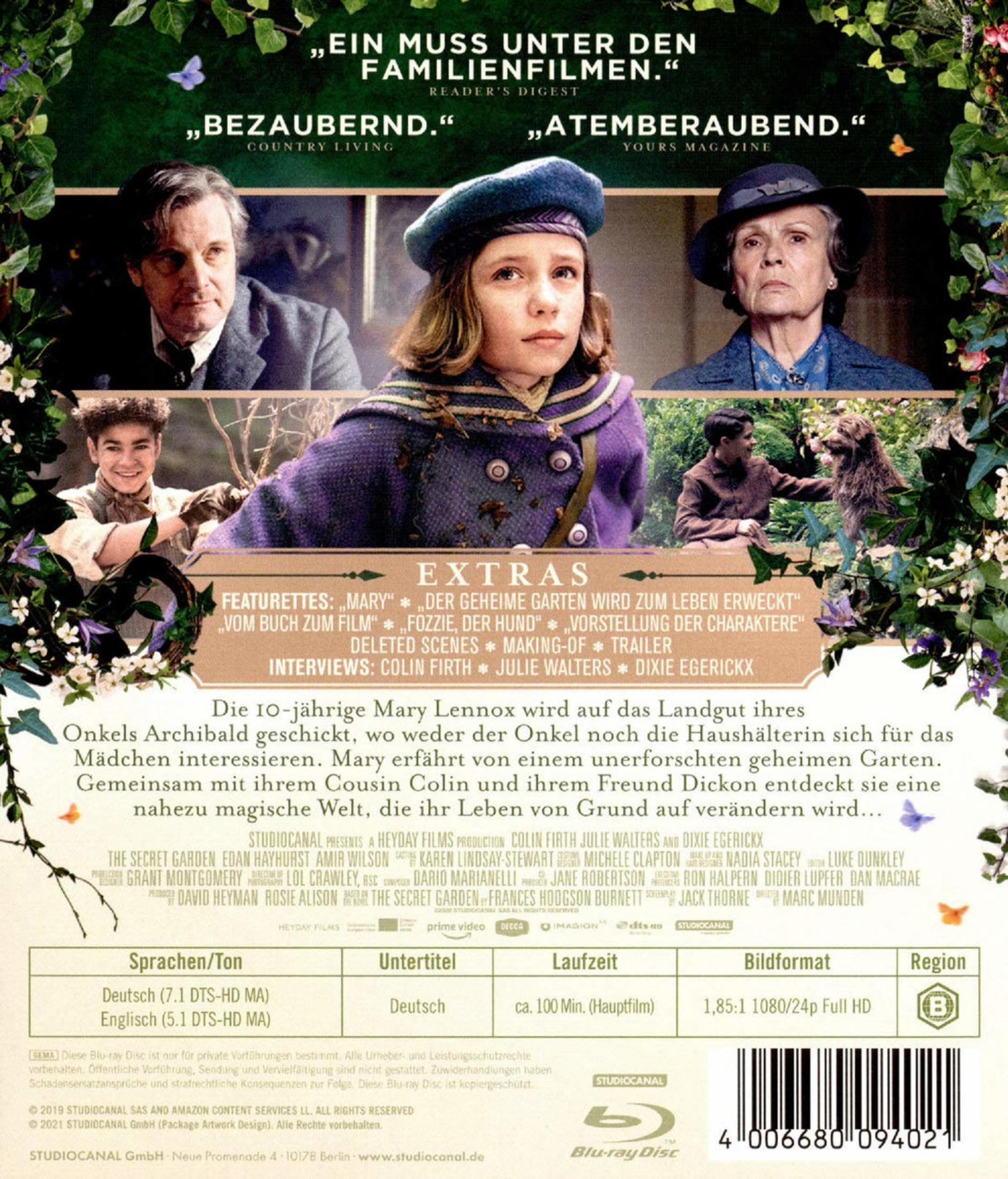 DVD-Rückseite des Films Der geheime Garten mit Szenenbildern, Inhaltsangabe und technischen Daten.