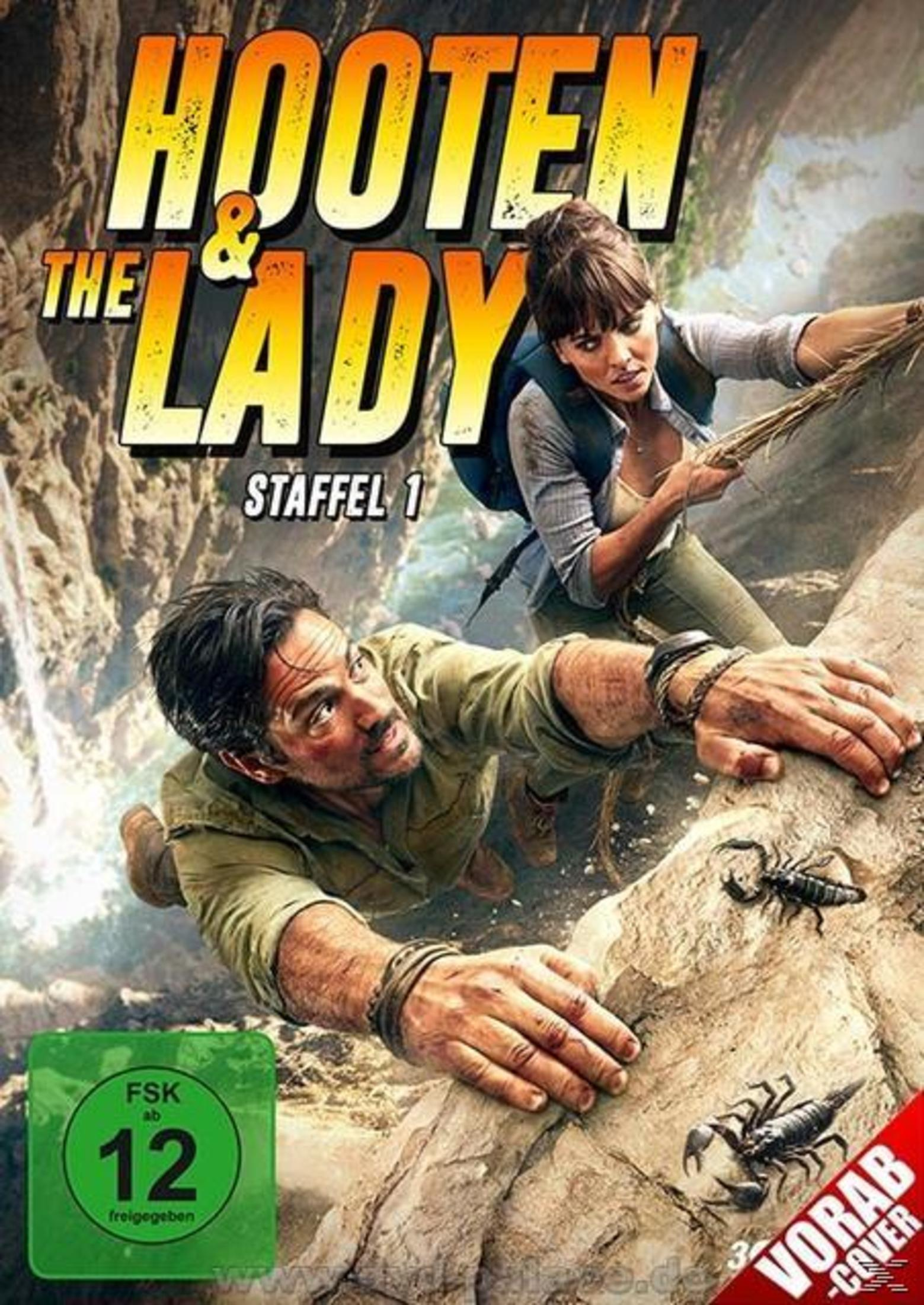 DVD-Cover von Hooten & the Lady Staffel 1 mit zwei Abenteurern, die an einer Felswand klettern, und Skorpionen.