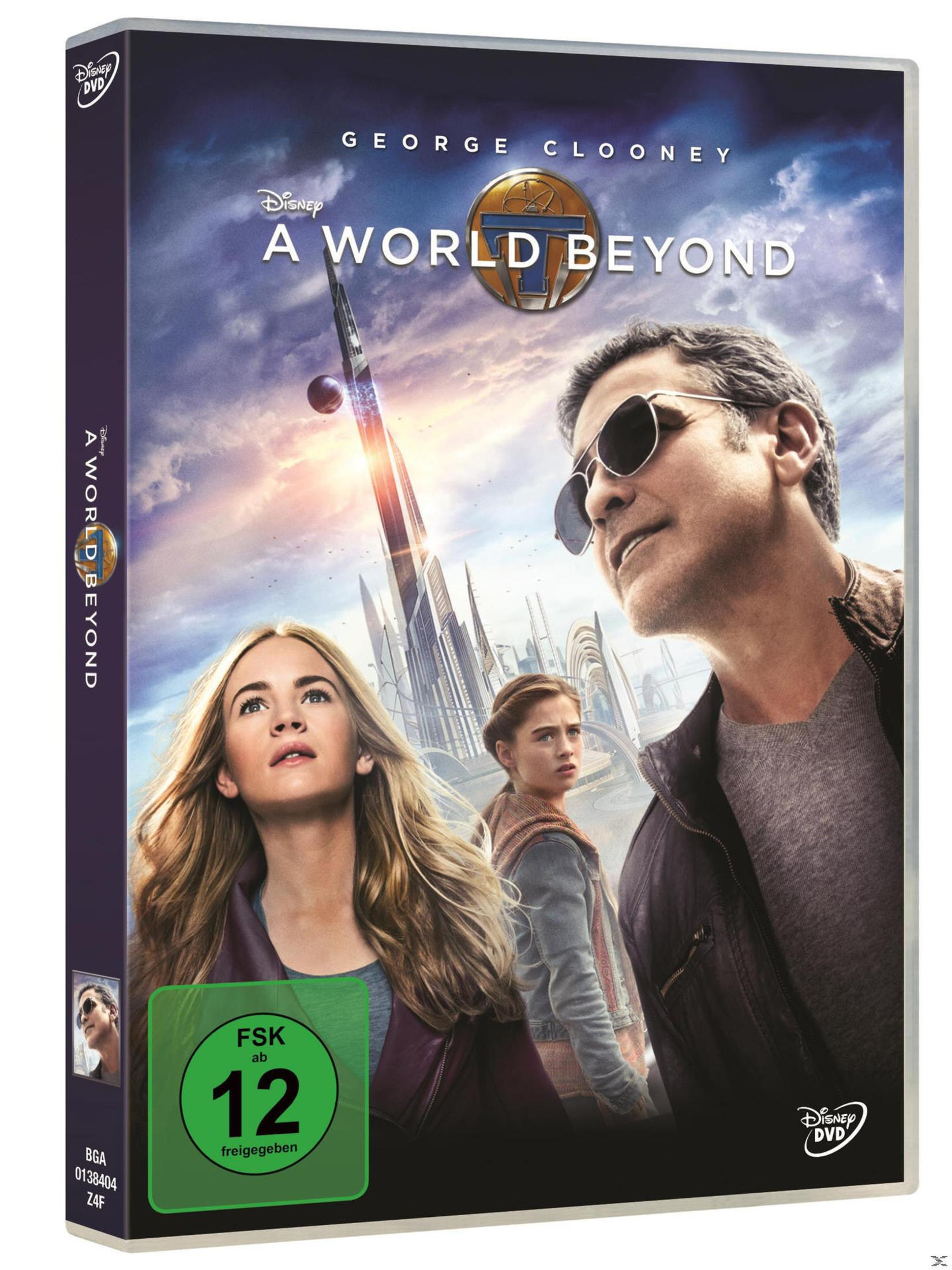 DVD-Hülle von A World Beyond mit George Clooney und futuristischer Stadt im Hintergrund.