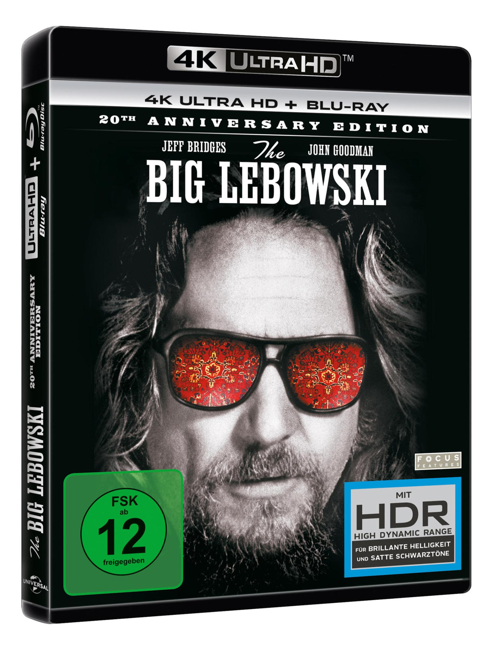 The Big Lebowski 4K Ultra HD und Blu-ray 20th Anniversary Edition Cover mit Jeff Bridges in Sonnenbrille.