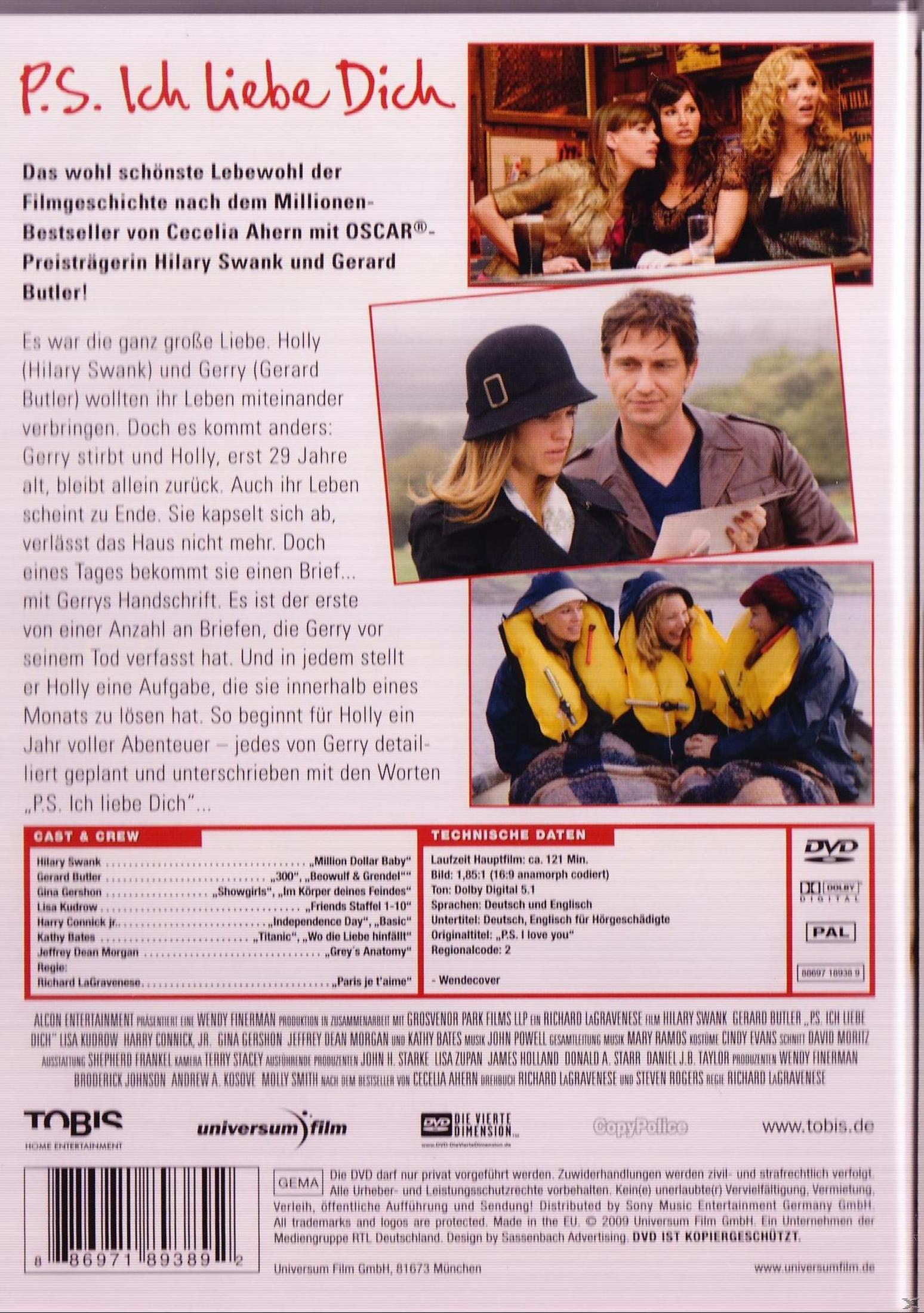 DVD-Cover des Films P.S. Ich liebe Dich mit Text und drei Szenenfotos.