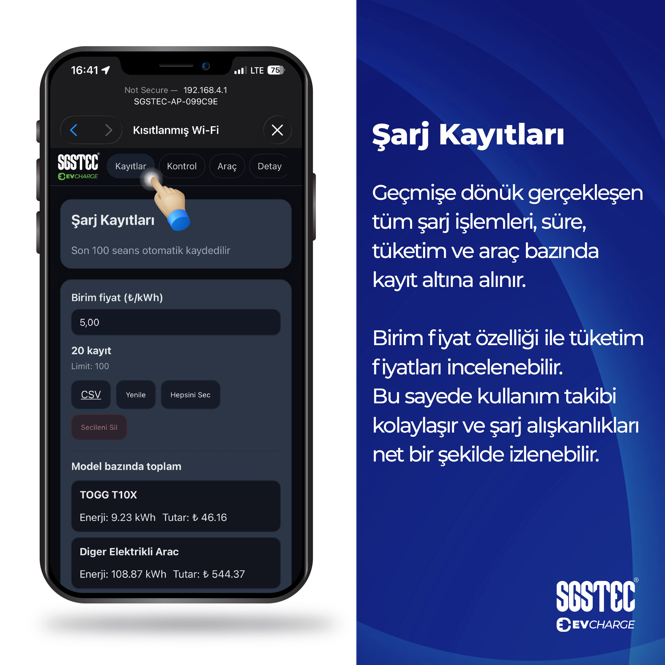 Akıllı telefon ekranında şarj geçmişi uygulaması, istatistikler ve fiyatlar.