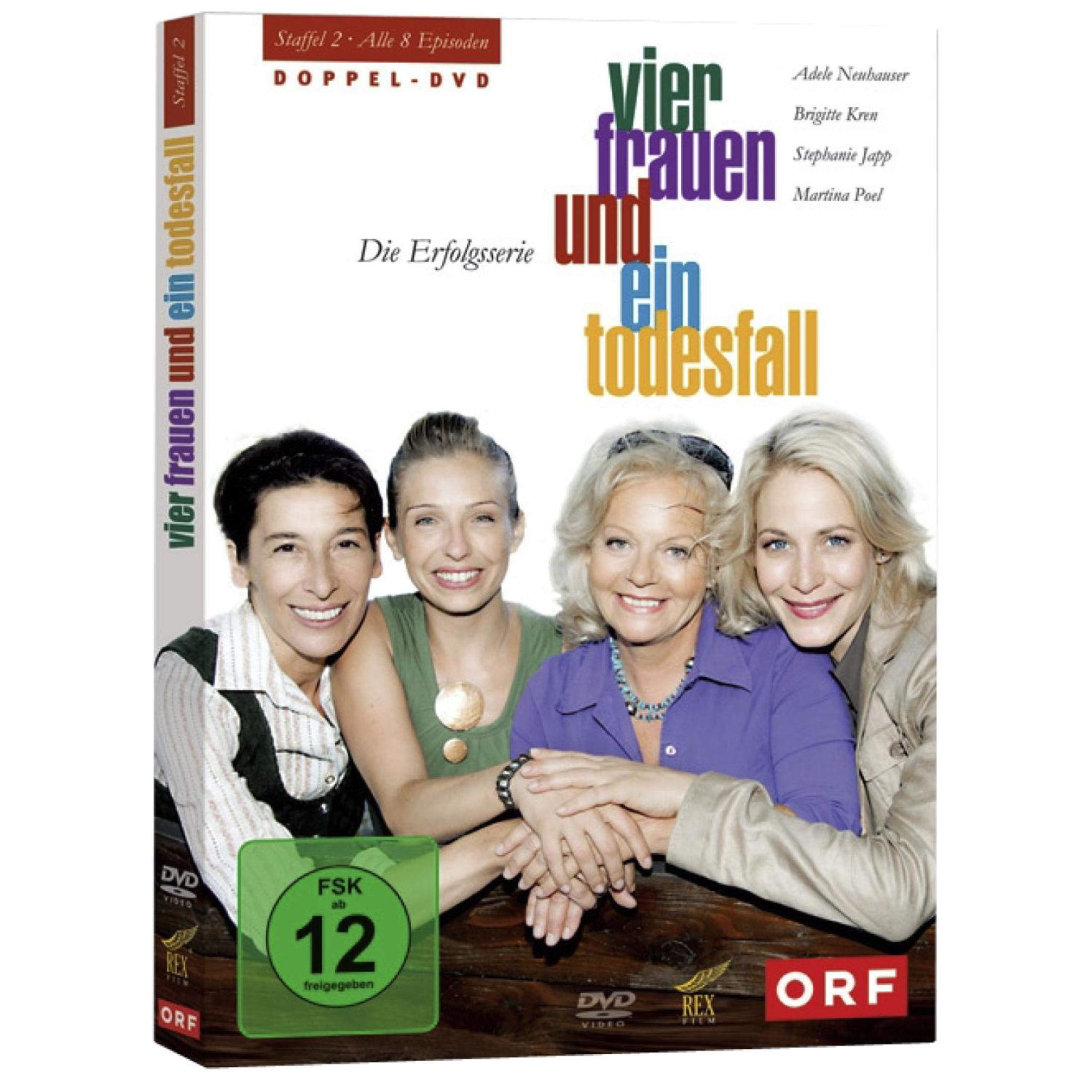 DVD-Cover der Serie Vier Frauen und ein Todesfall mit vier lachenden Frauen vor weißem Hintergrund.