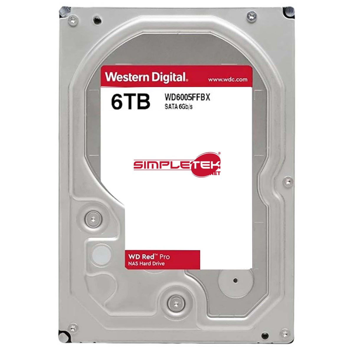 Hard disk NAS Western Digital 6TB WD Red Pro con custodia in metallo argentato.
