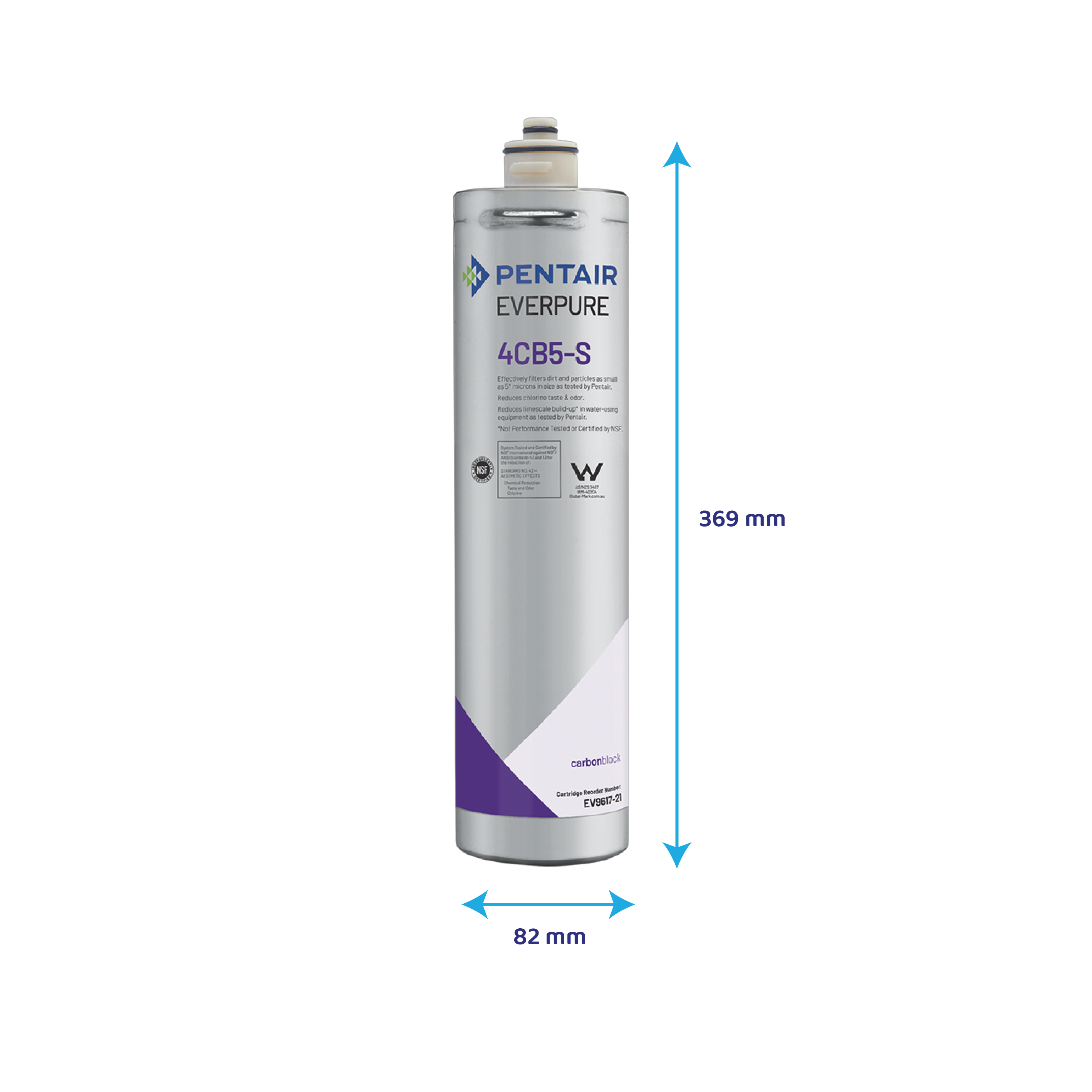Pentair Everpure 4CB5-S Wasserfilterkartusche, 369 mm hoch und 82 mm breit.