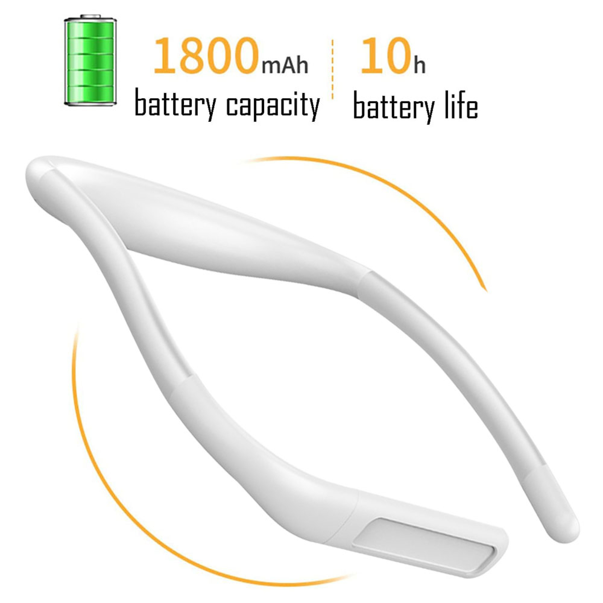 Ein weißer Nackenventilator mit 1800mAh Akku und 10 Stunden Laufzeit.