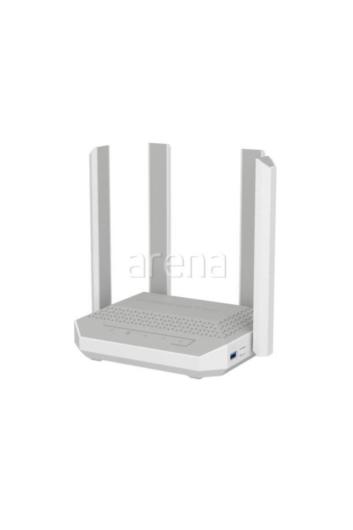 Dört dikey antenli ve havalandırma delikli beyaz bir Wi-Fi yönlendirici.