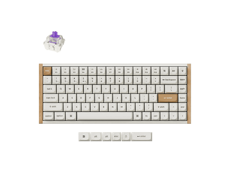 KEYCHRON K2 HE RGB Manyetik Switch 2.4 GHz İngilizce Ahşap Kenarlı Kablosuz Klavye Beyaz