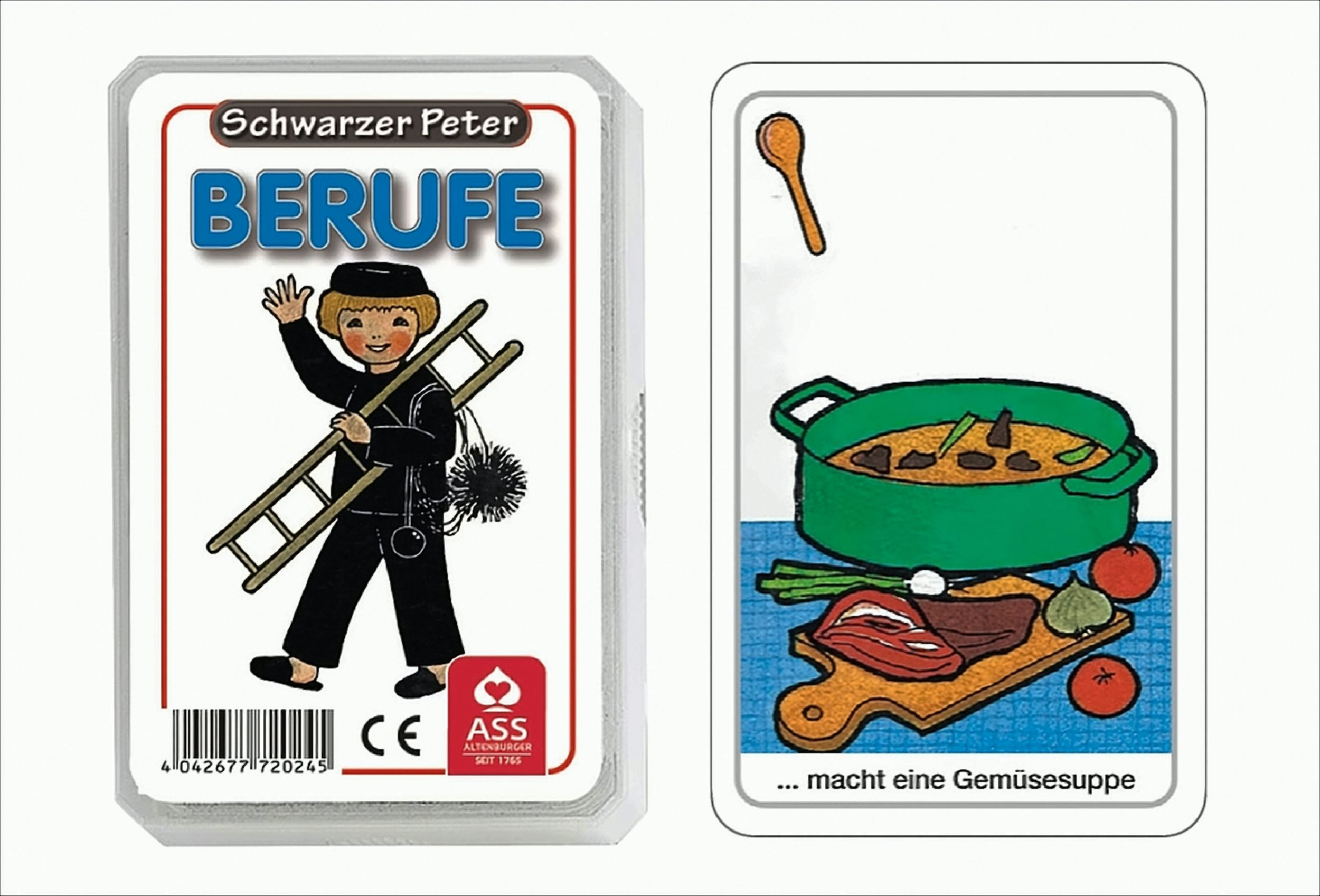 Kartenspiel Schwarzer Peter Berufe mit Kochkarte und Suppentopf.
