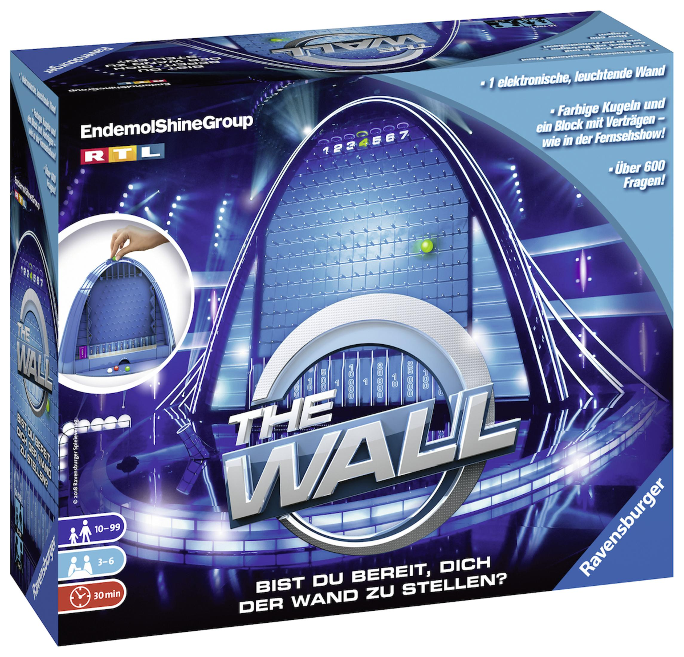 Ravensburger The Wall Brettspielverpackung in Blau mit TV-Show-Grafik.