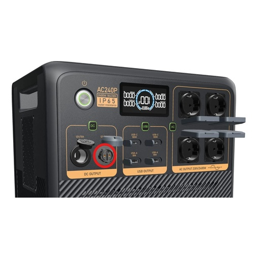 Przenośna stacja zasilania AC240P z wyświetlaczem, wyjściami DC, USB i AC.